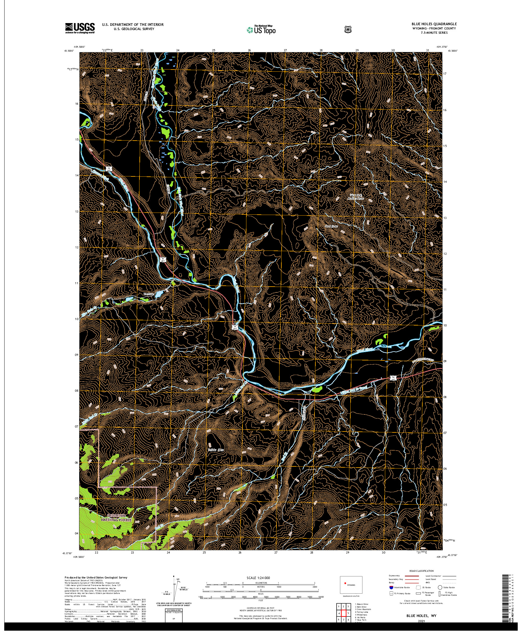 USGS US TOPO 7.5-MINUTE MAP FOR BLUE HOLES, WY 2021