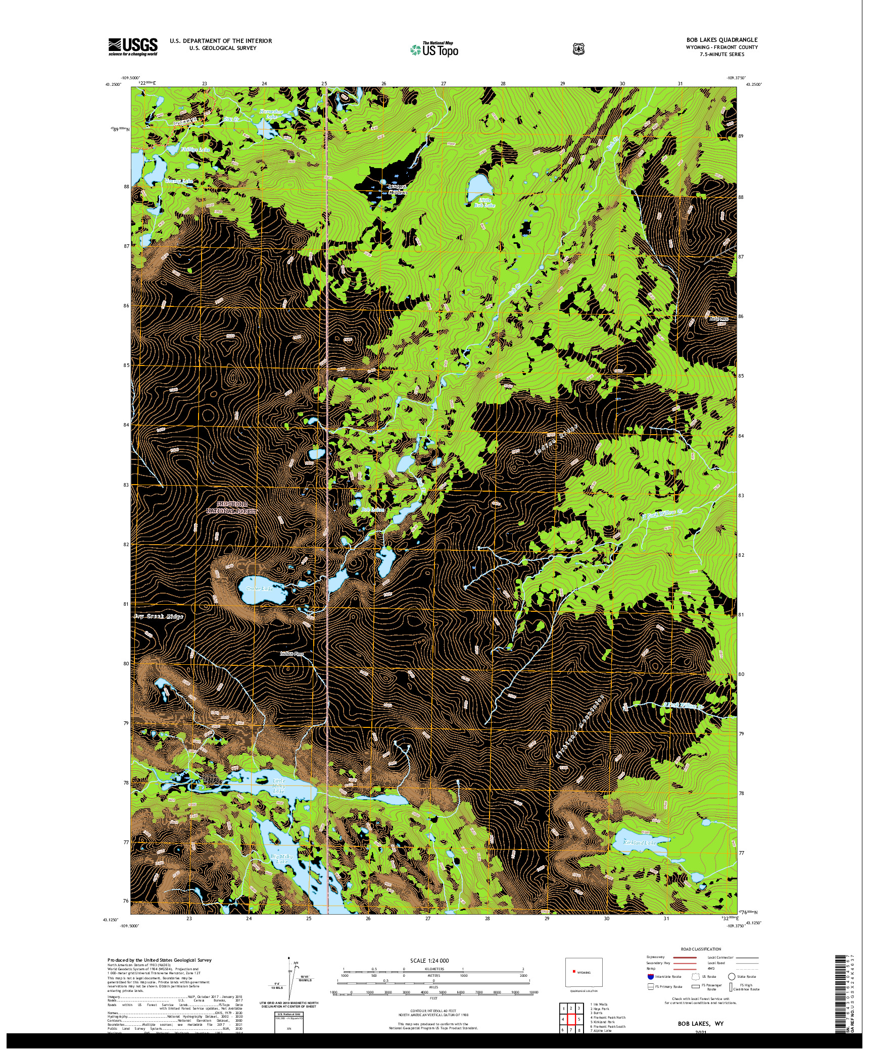 USGS US TOPO 7.5-MINUTE MAP FOR BOB LAKES, WY 2021