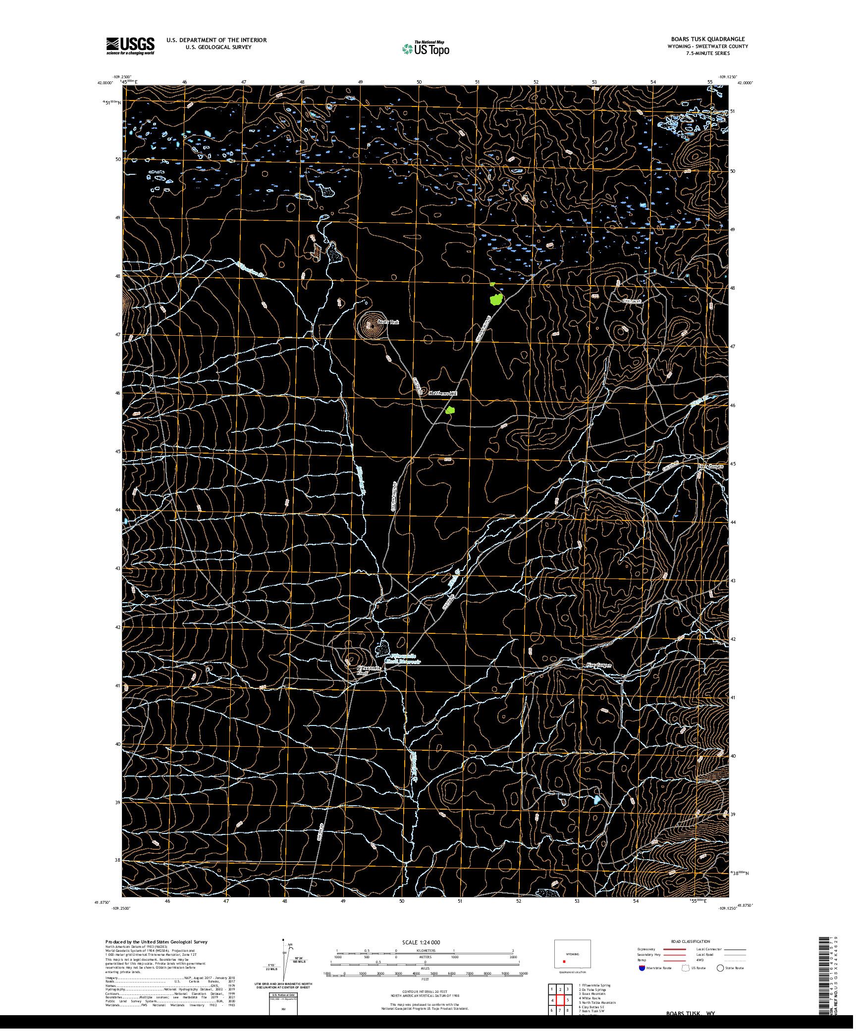 USGS US TOPO 7.5-MINUTE MAP FOR BOARS TUSK, WY 2021