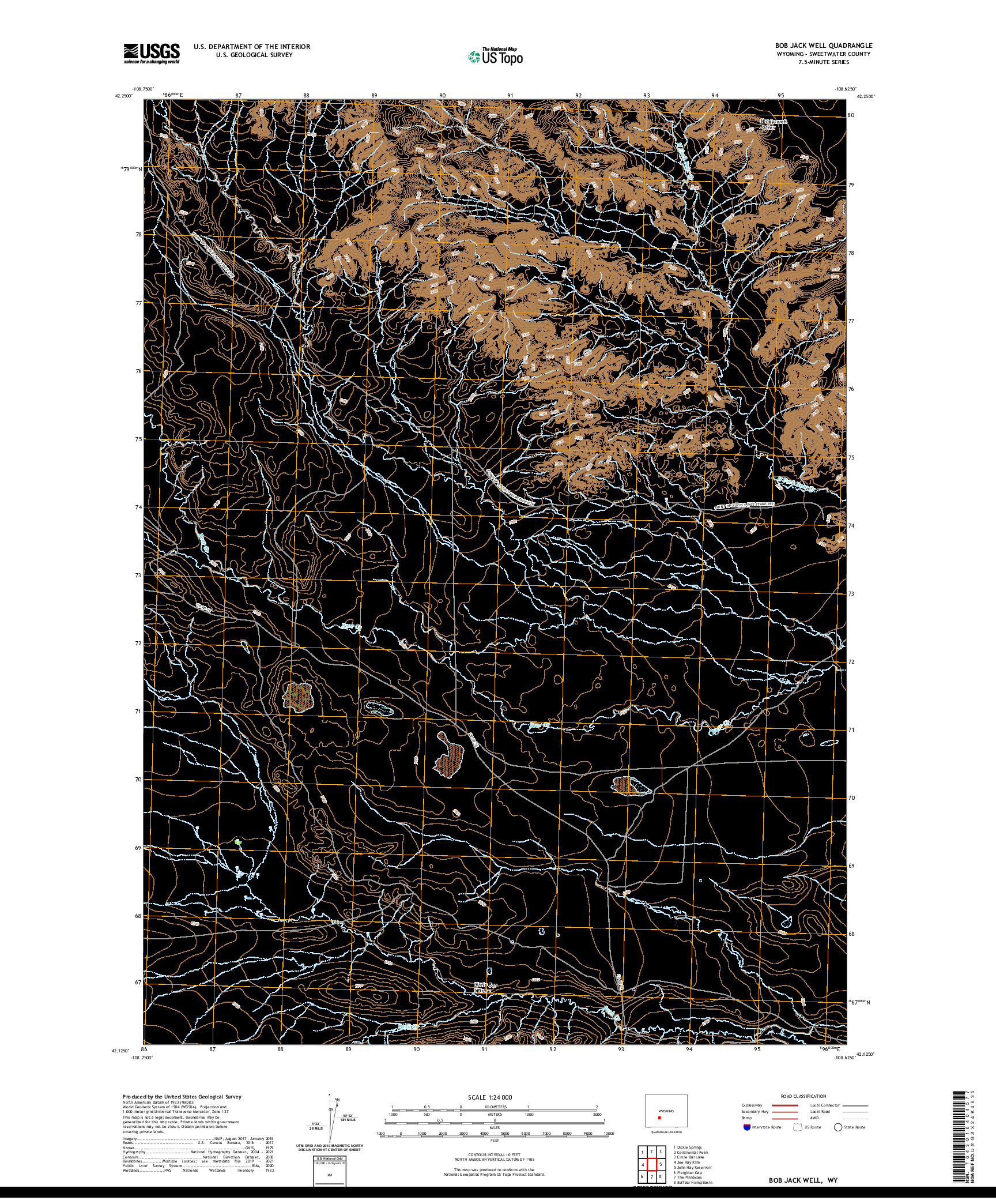 USGS US TOPO 7.5-MINUTE MAP FOR BOB JACK WELL, WY 2021