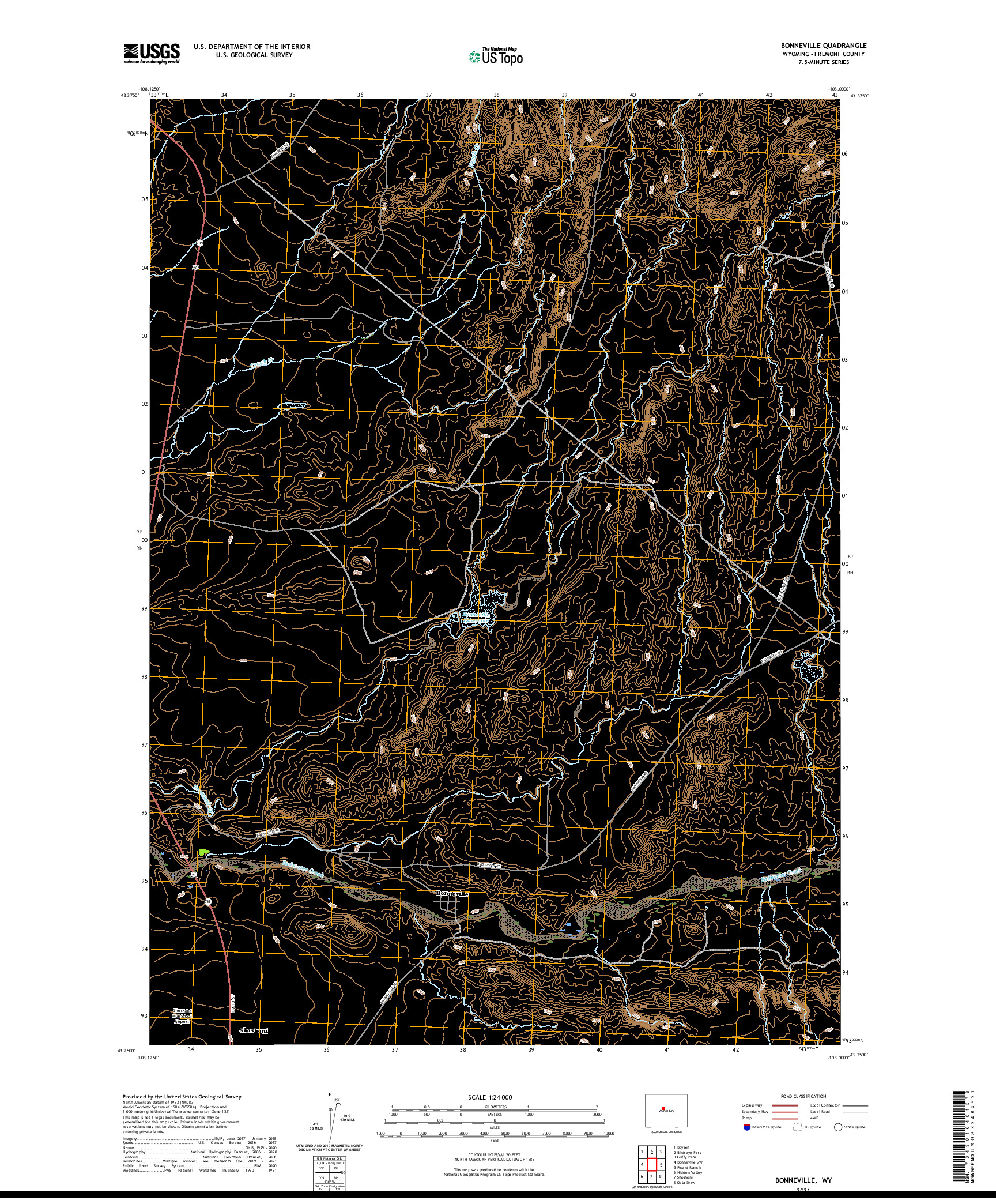 USGS US TOPO 7.5-MINUTE MAP FOR BONNEVILLE, WY 2021
