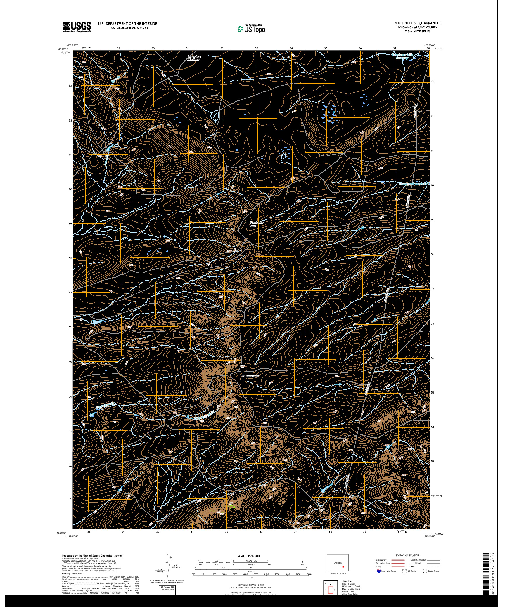 USGS US TOPO 7.5-MINUTE MAP FOR BOOT HEEL SE, WY 2021