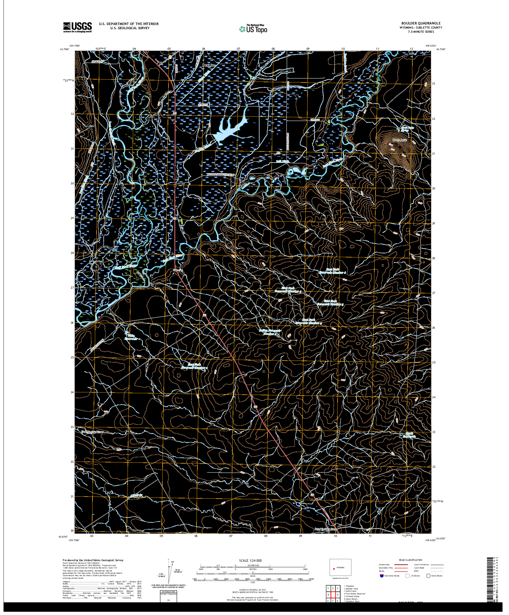 USGS US TOPO 7.5-MINUTE MAP FOR BOULDER, WY 2021