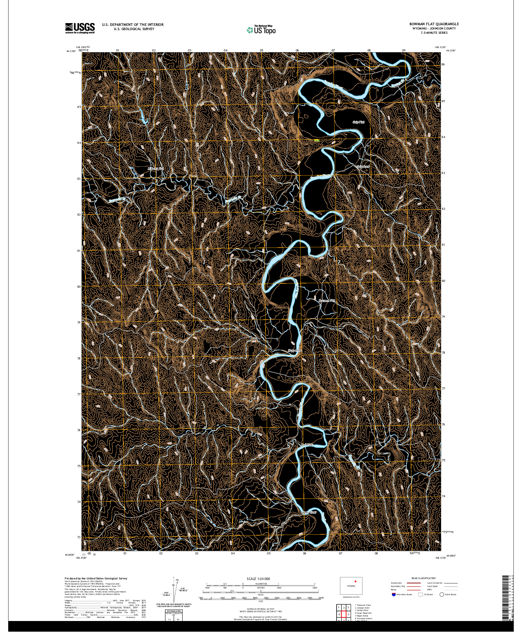 USGS US TOPO 7.5-MINUTE MAP FOR BOWMAN FLAT, WY 2021