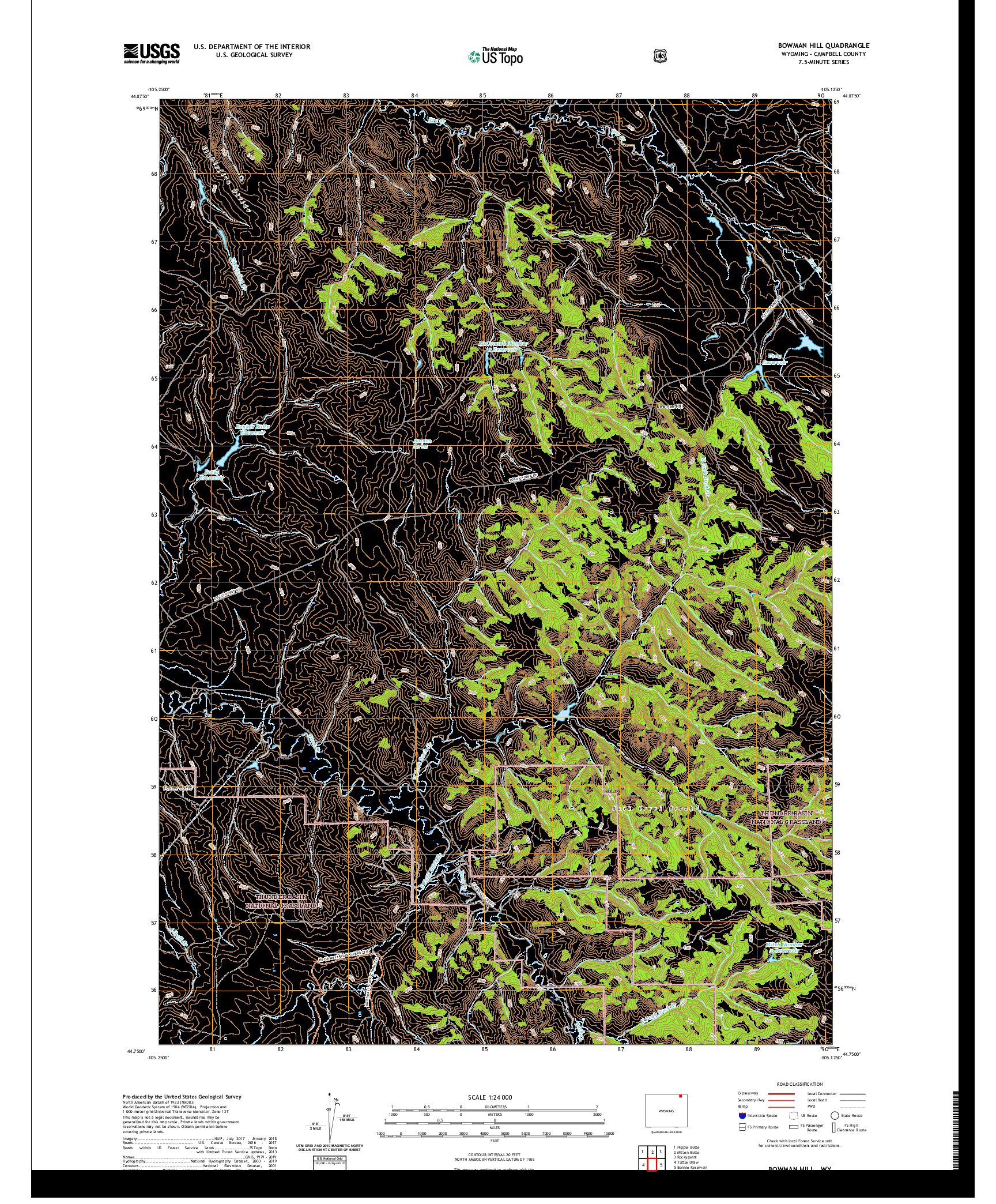 USGS US TOPO 7.5-MINUTE MAP FOR BOWMAN HILL, WY 2021