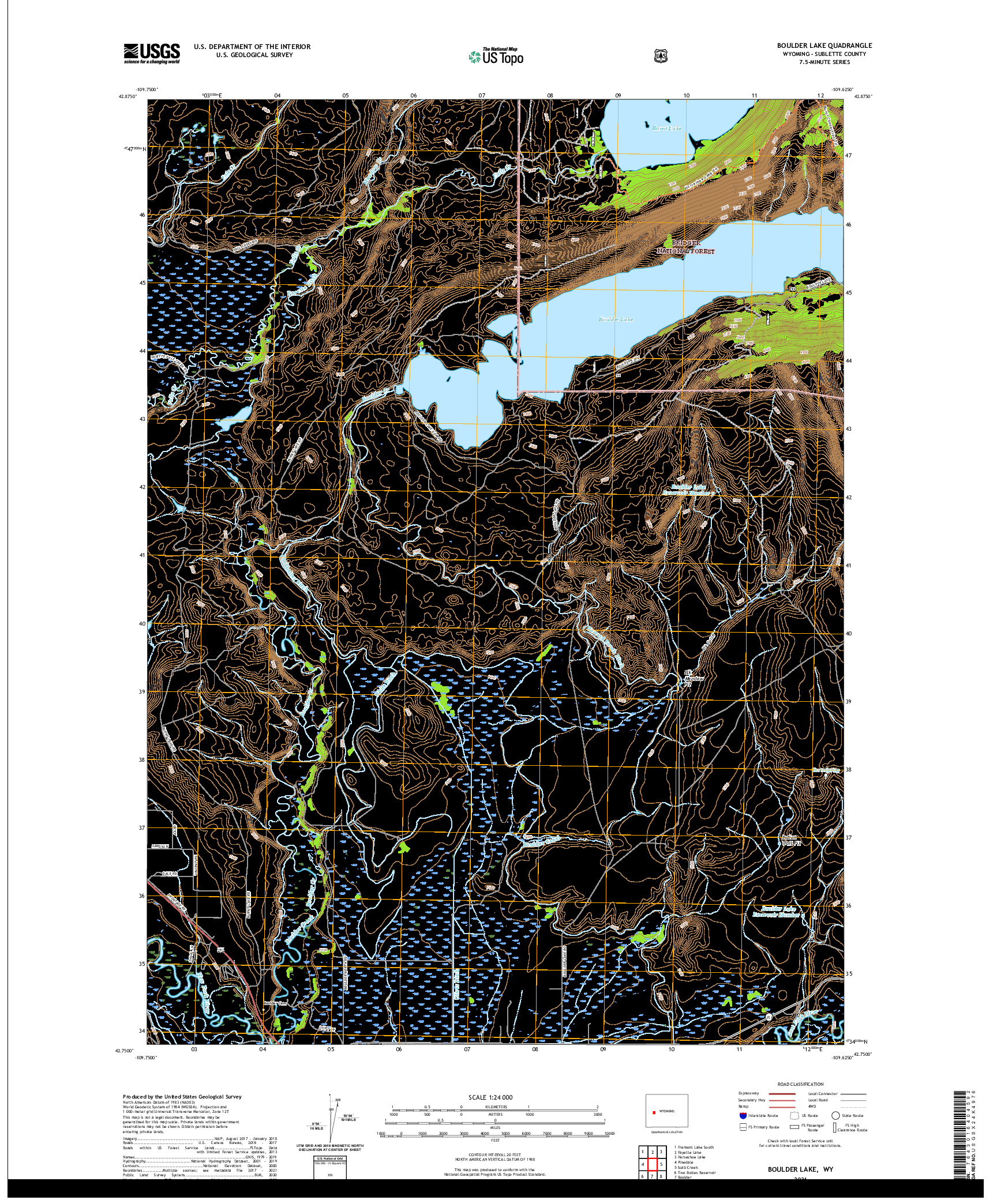 USGS US TOPO 7.5-MINUTE MAP FOR BOULDER LAKE, WY 2021