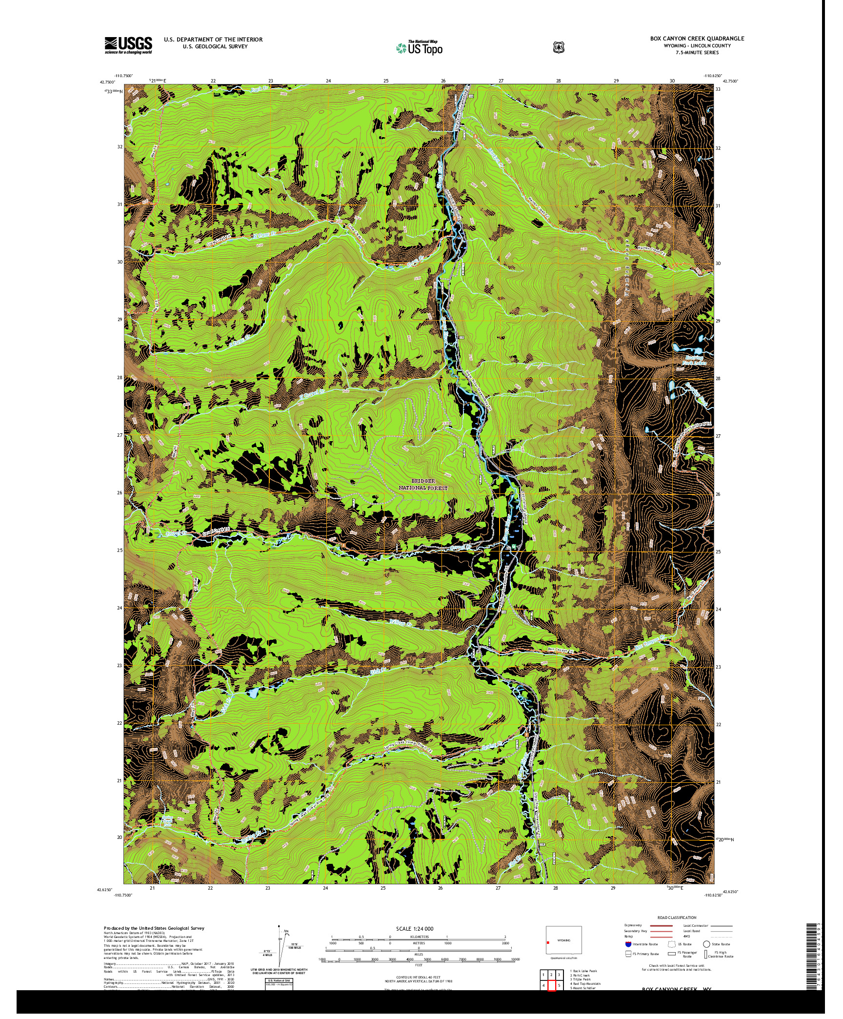 USGS US TOPO 7.5-MINUTE MAP FOR BOX CANYON CREEK, WY 2021