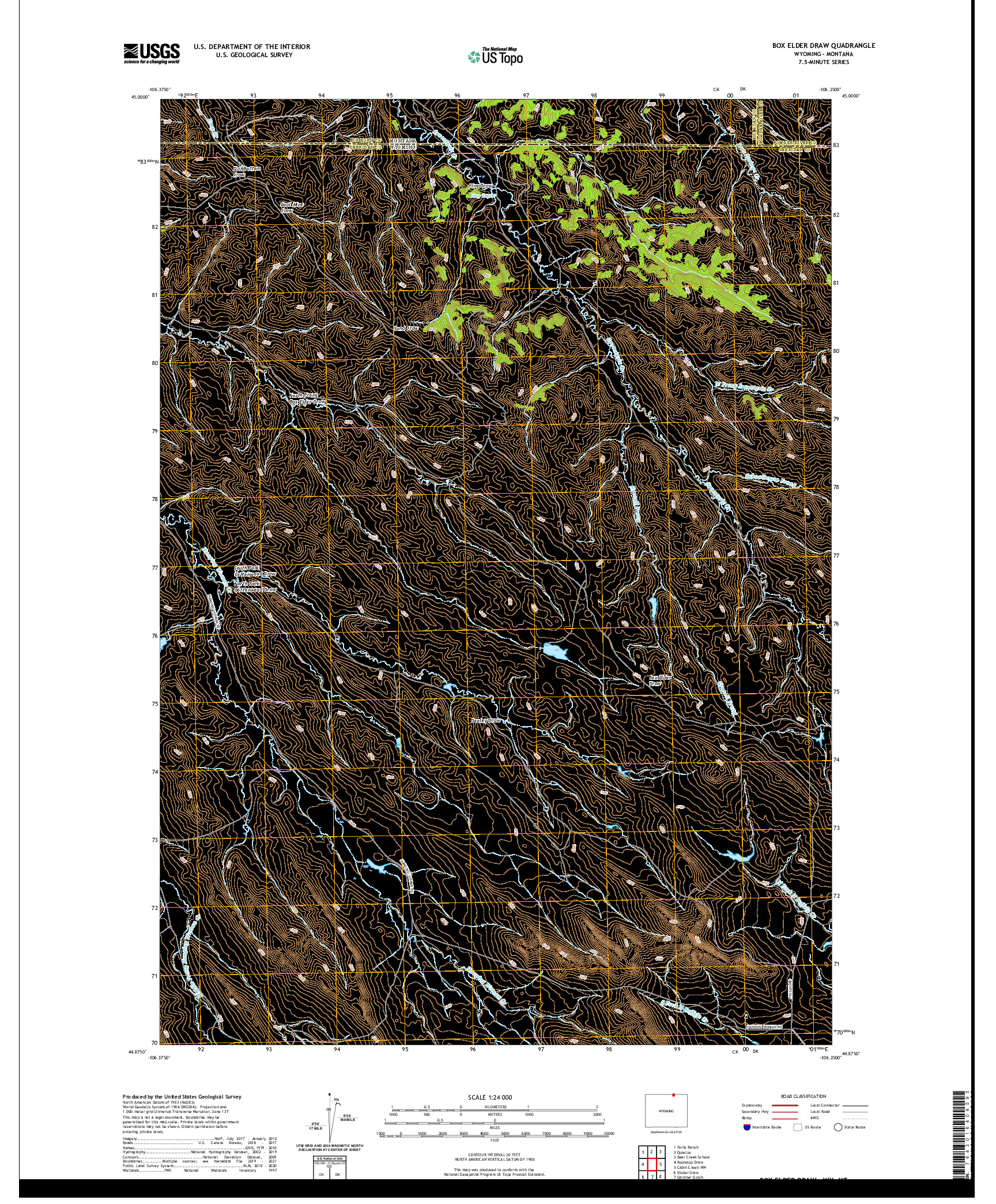 US TOPO 7.5-MINUTE MAP FOR BOX ELDER DRAW, WY,MT