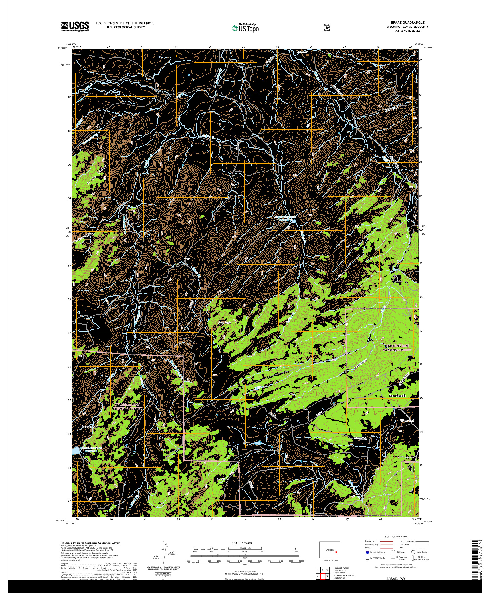 USGS US TOPO 7.5-MINUTE MAP FOR BRAAE, WY 2021