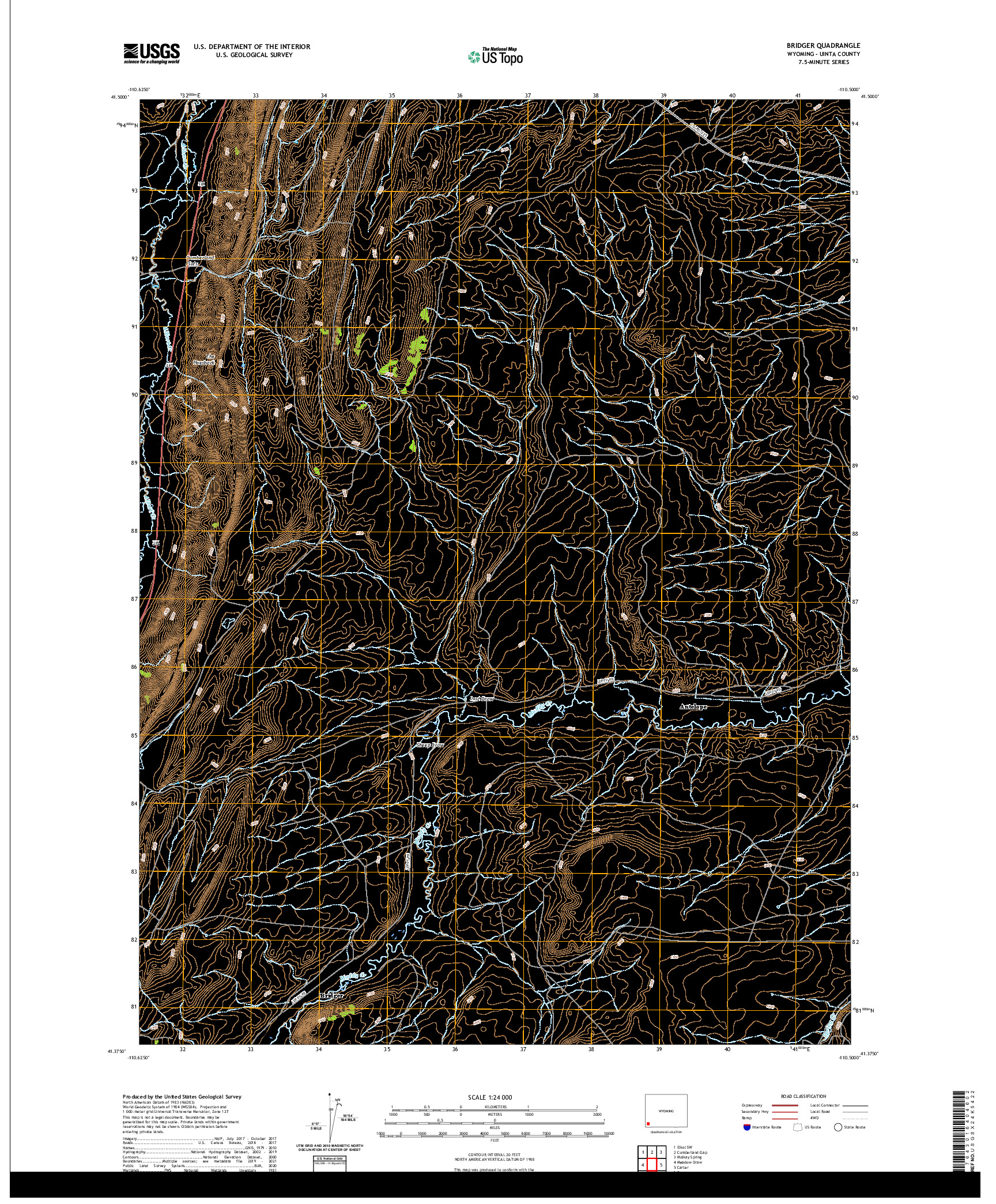 USGS US TOPO 7.5-MINUTE MAP FOR BRIDGER, WY 2021