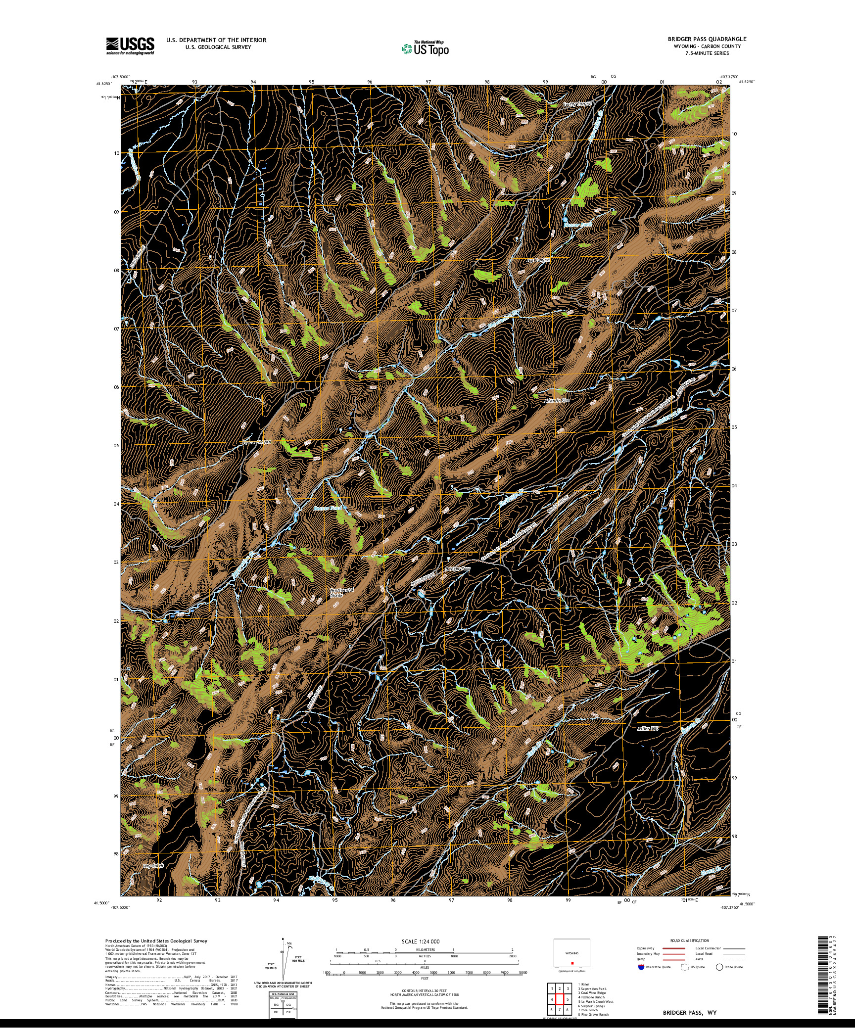 USGS US TOPO 7.5-MINUTE MAP FOR BRIDGER PASS, WY 2021