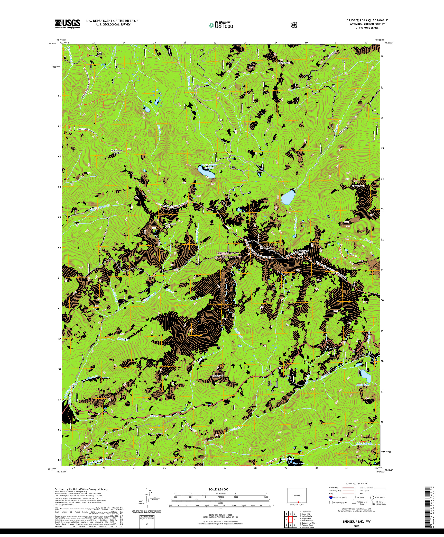 USGS US TOPO 7.5-MINUTE MAP FOR BRIDGER PEAK, WY 2021