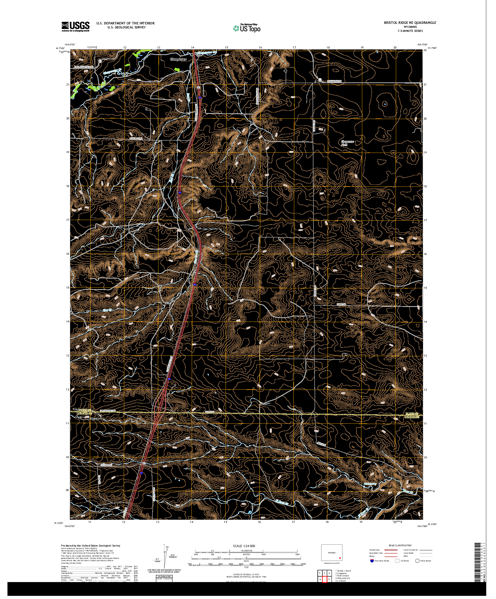 USGS US TOPO 7.5-MINUTE MAP FOR BRISTOL RIDGE NE, WY 2021