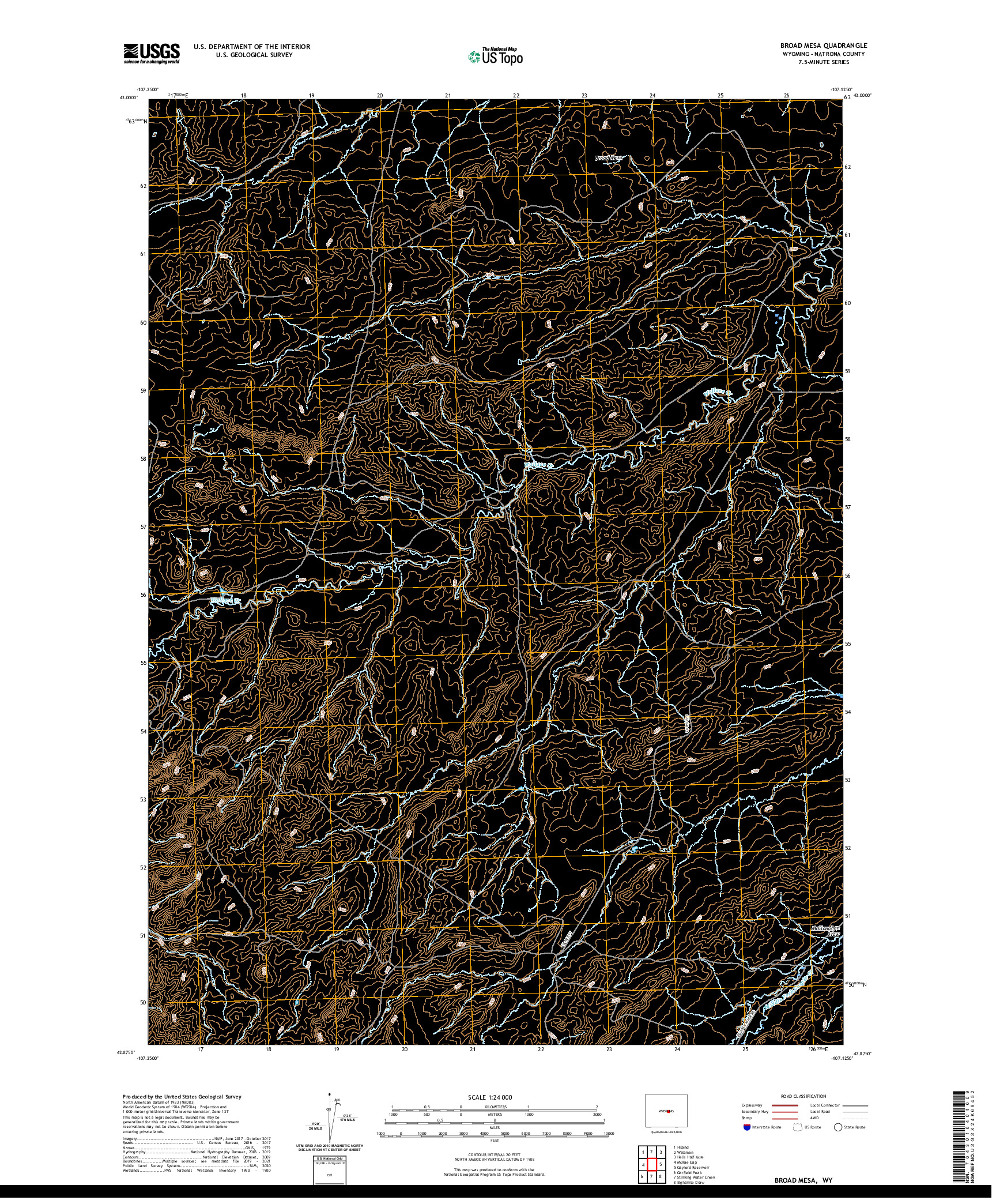 USGS US TOPO 7.5-MINUTE MAP FOR BROAD MESA, WY 2021