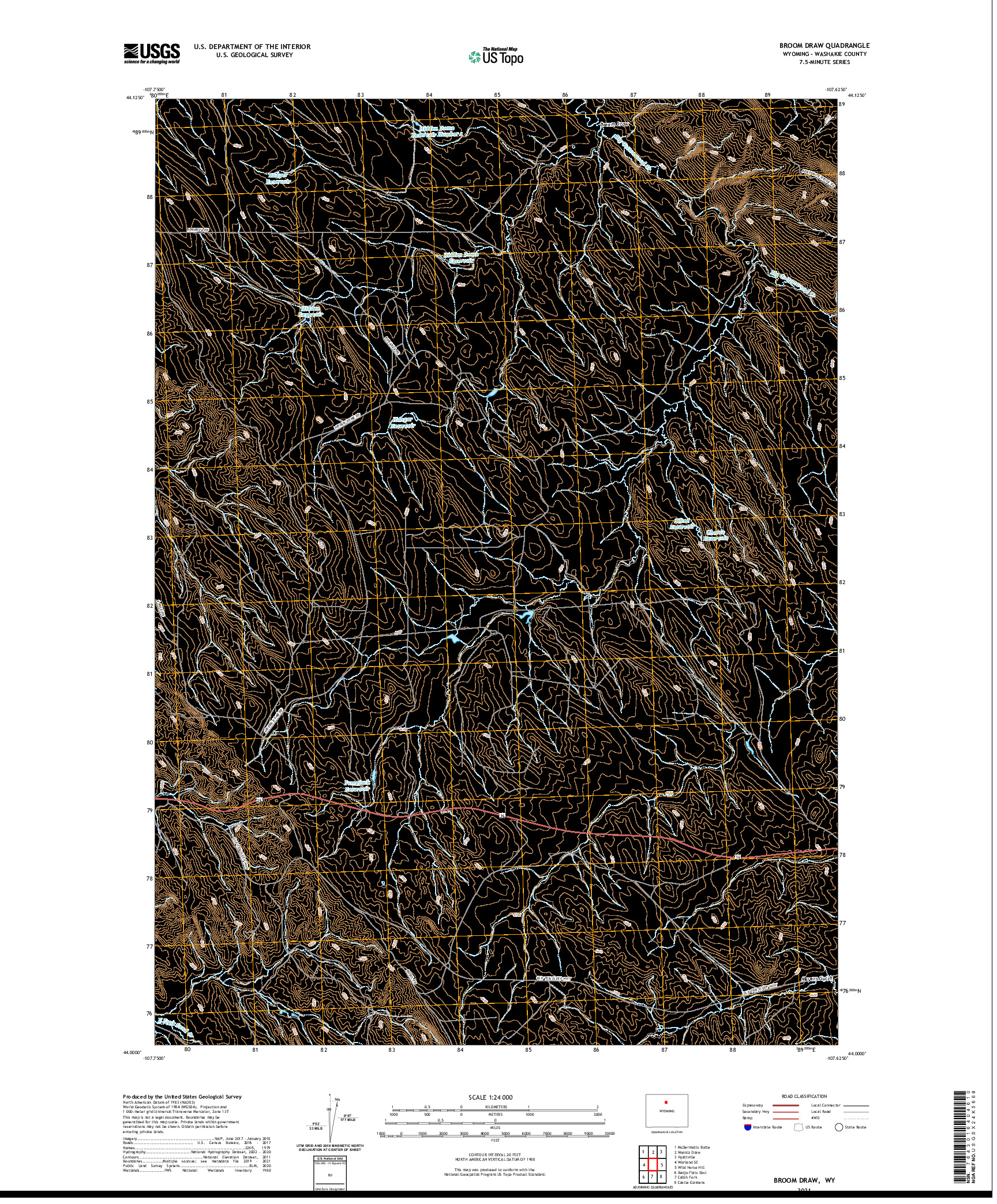 USGS US TOPO 7.5-MINUTE MAP FOR BROOM DRAW, WY 2021