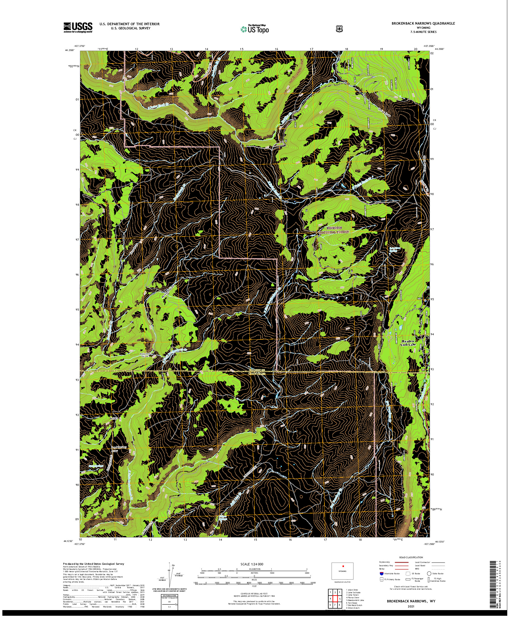 USGS US TOPO 7.5-MINUTE MAP FOR BROKENBACK NARROWS, WY 2021