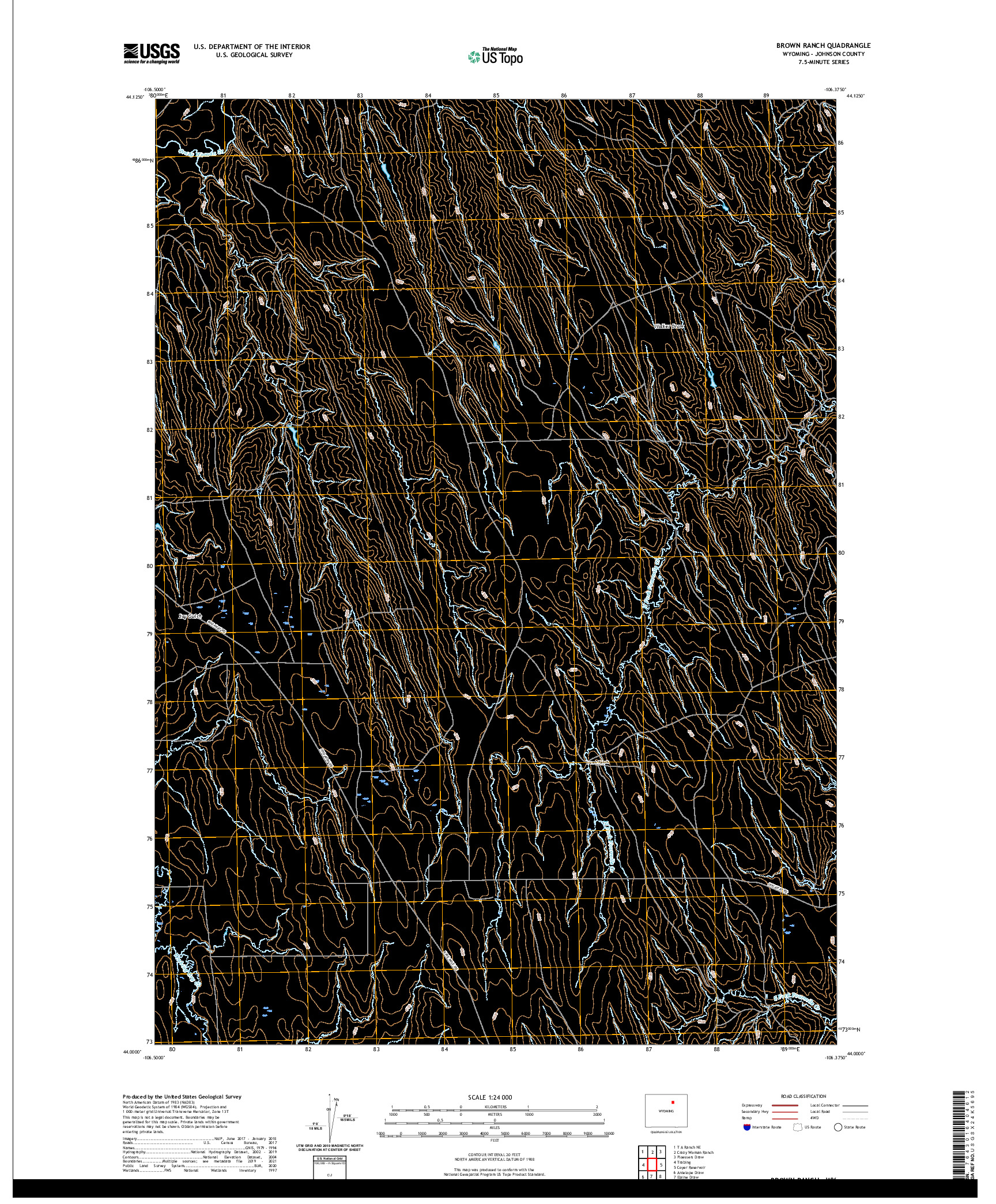 USGS US TOPO 7.5-MINUTE MAP FOR BROWN RANCH, WY 2021