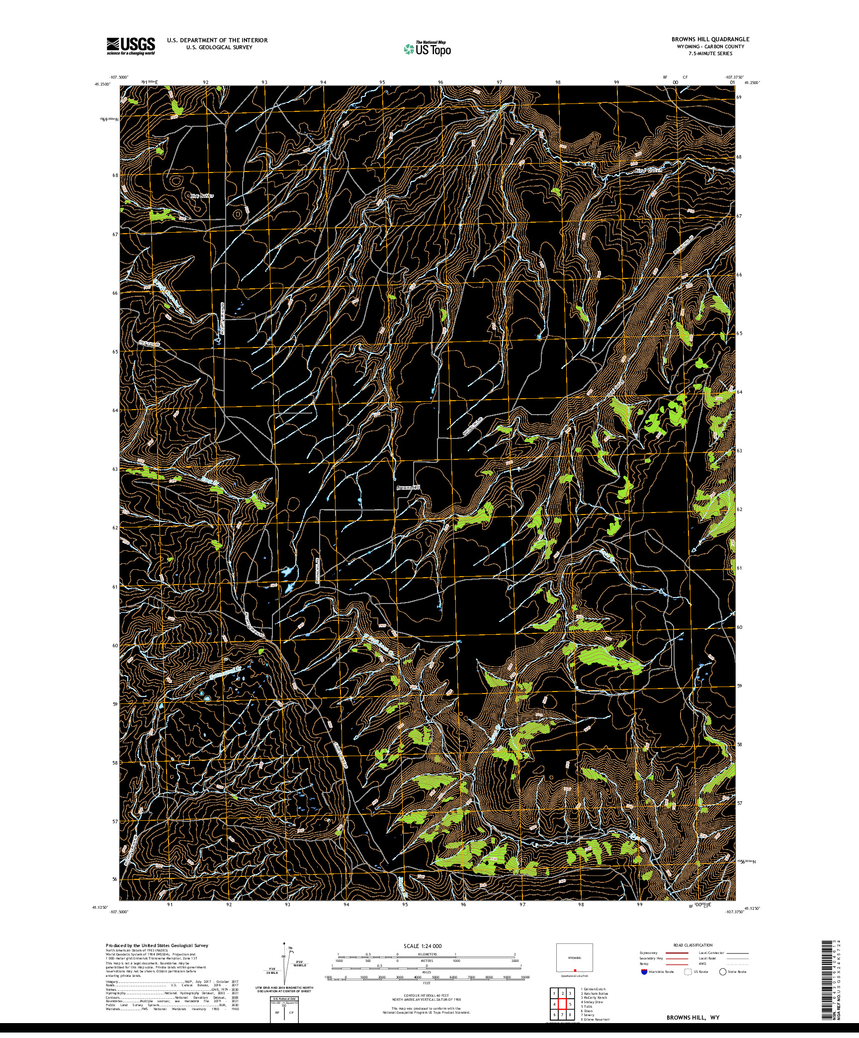USGS US TOPO 7.5-MINUTE MAP FOR BROWNS HILL, WY 2021