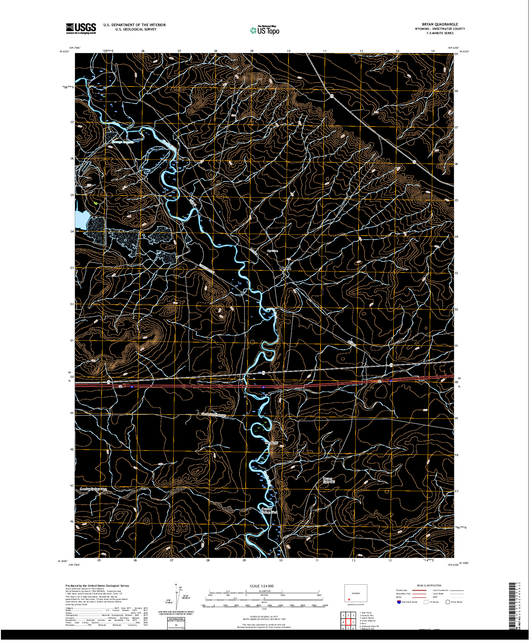 USGS US TOPO 7.5-MINUTE MAP FOR BRYAN, WY 2021