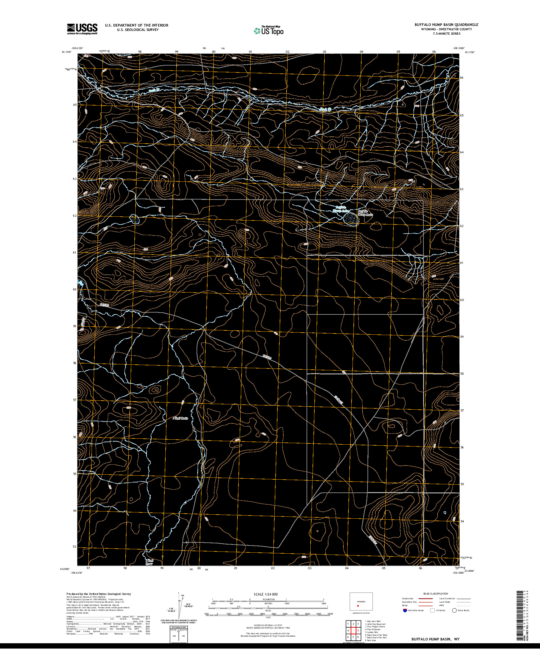 USGS US TOPO 7.5-MINUTE MAP FOR BUFFALO HUMP BASIN, WY 2021