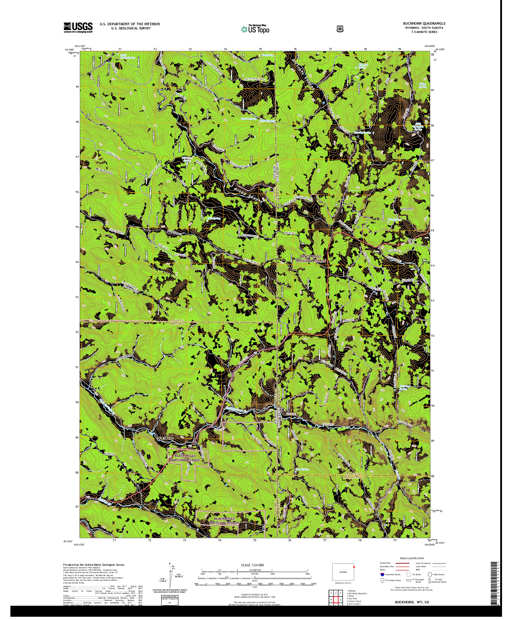 USGS US TOPO 7.5-MINUTE MAP FOR BUCKHORN, WY,SD 2021