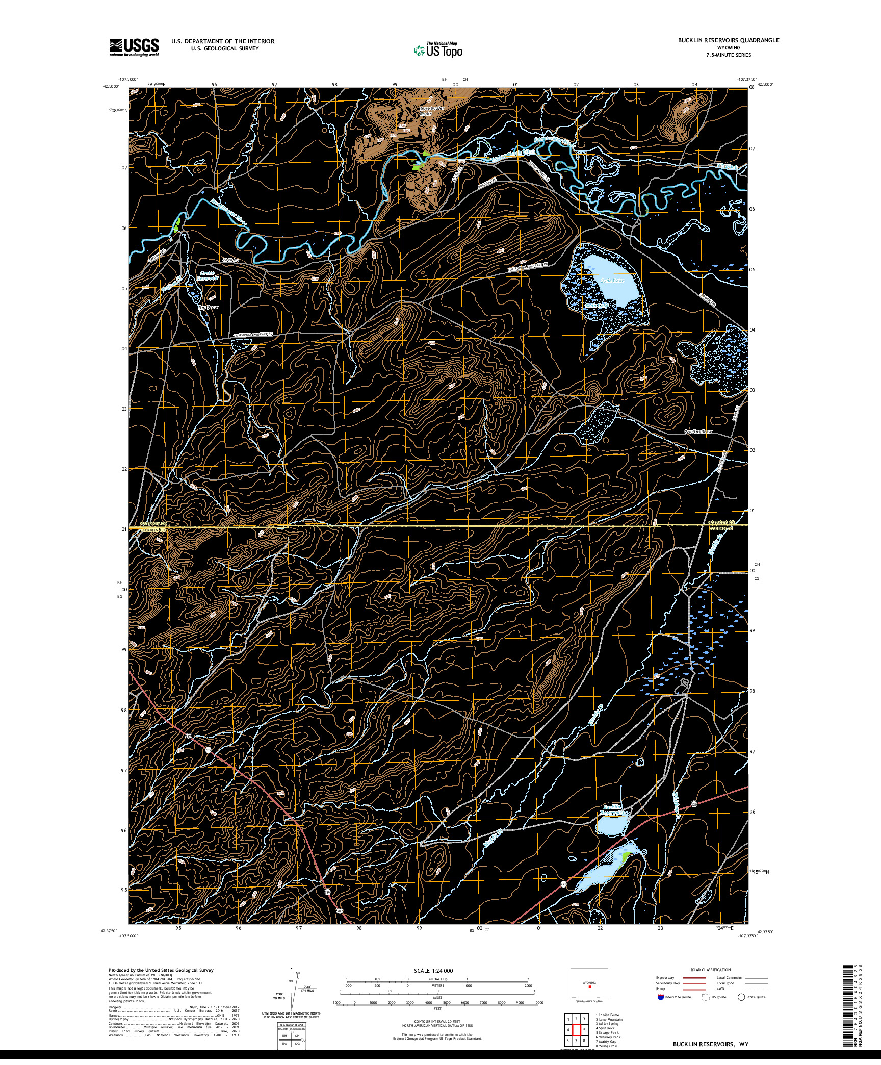 USGS US TOPO 7.5-MINUTE MAP FOR BUCKLIN RESERVOIRS, WY 2021