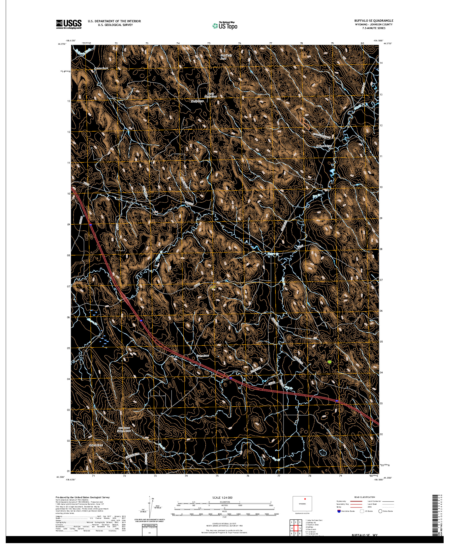 US TOPO 7.5-MINUTE MAP FOR BUFFALO SE, WY