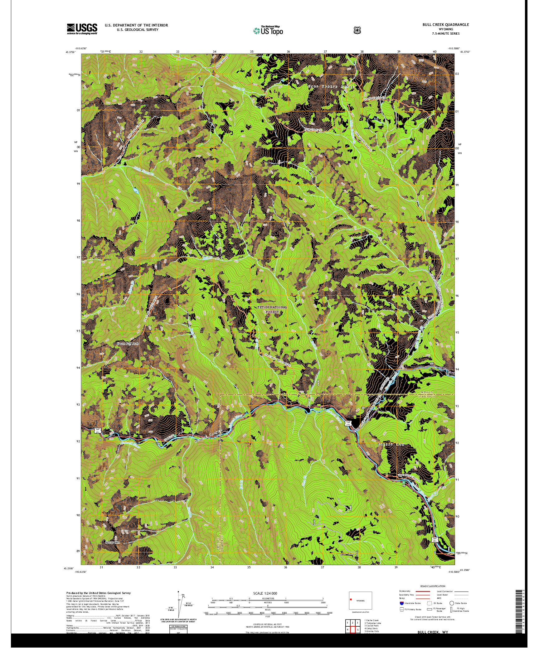 USGS US TOPO 7.5-MINUTE MAP FOR BULL CREEK, WY 2021
