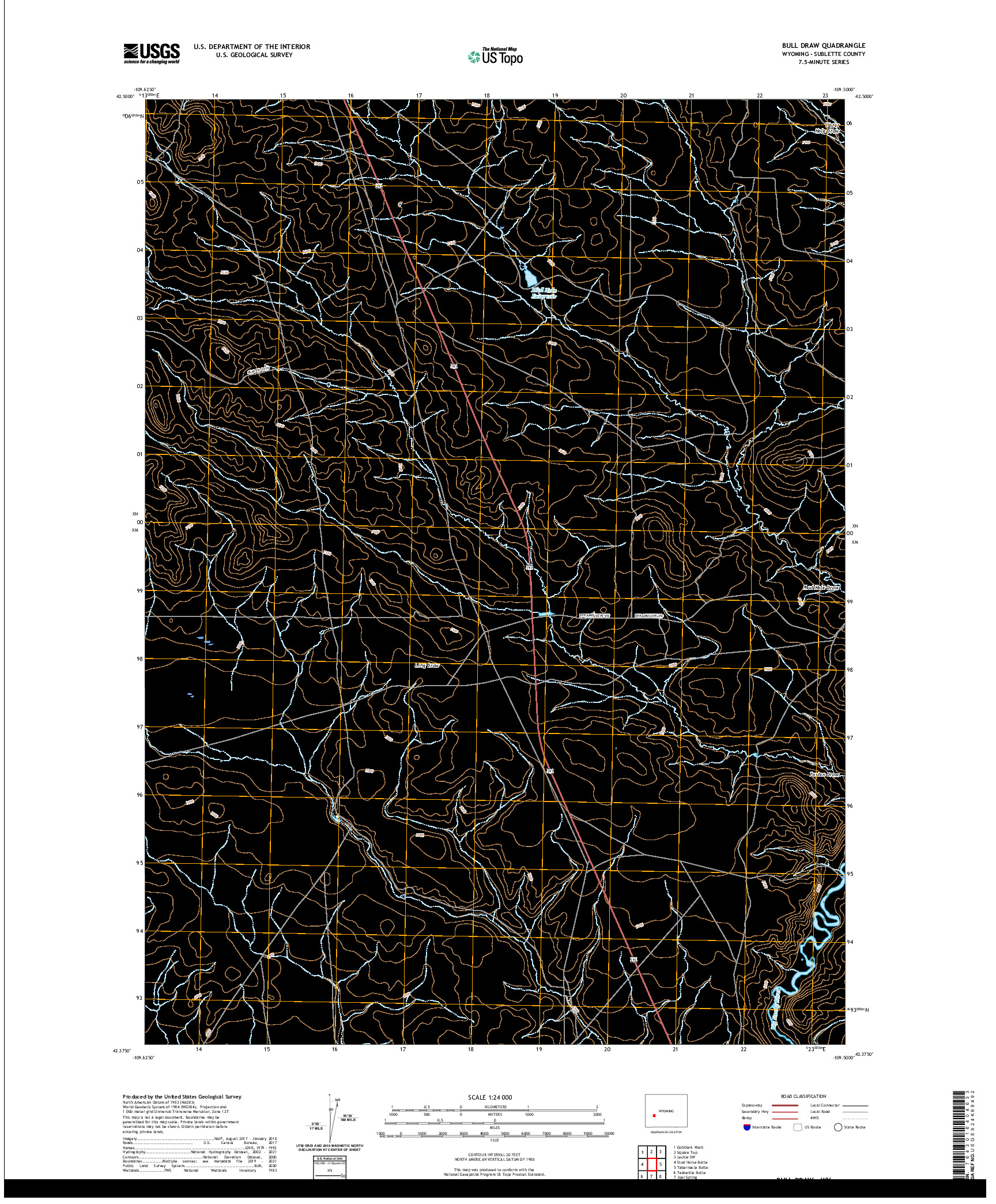 USGS US TOPO 7.5-MINUTE MAP FOR BULL DRAW, WY 2021