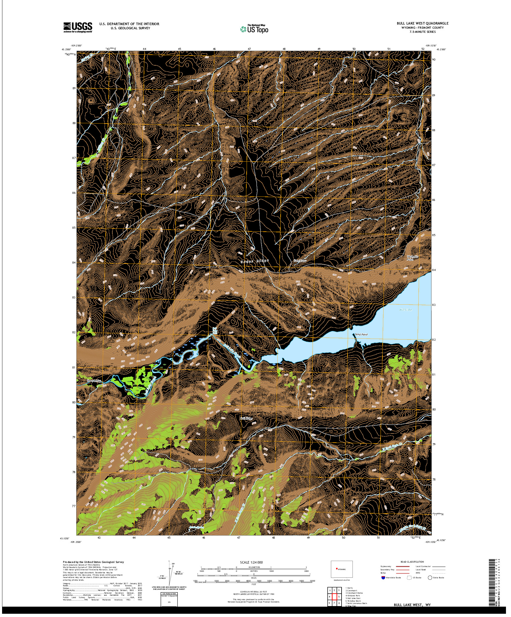 USGS US TOPO 7.5-MINUTE MAP FOR BULL LAKE WEST, WY 2021