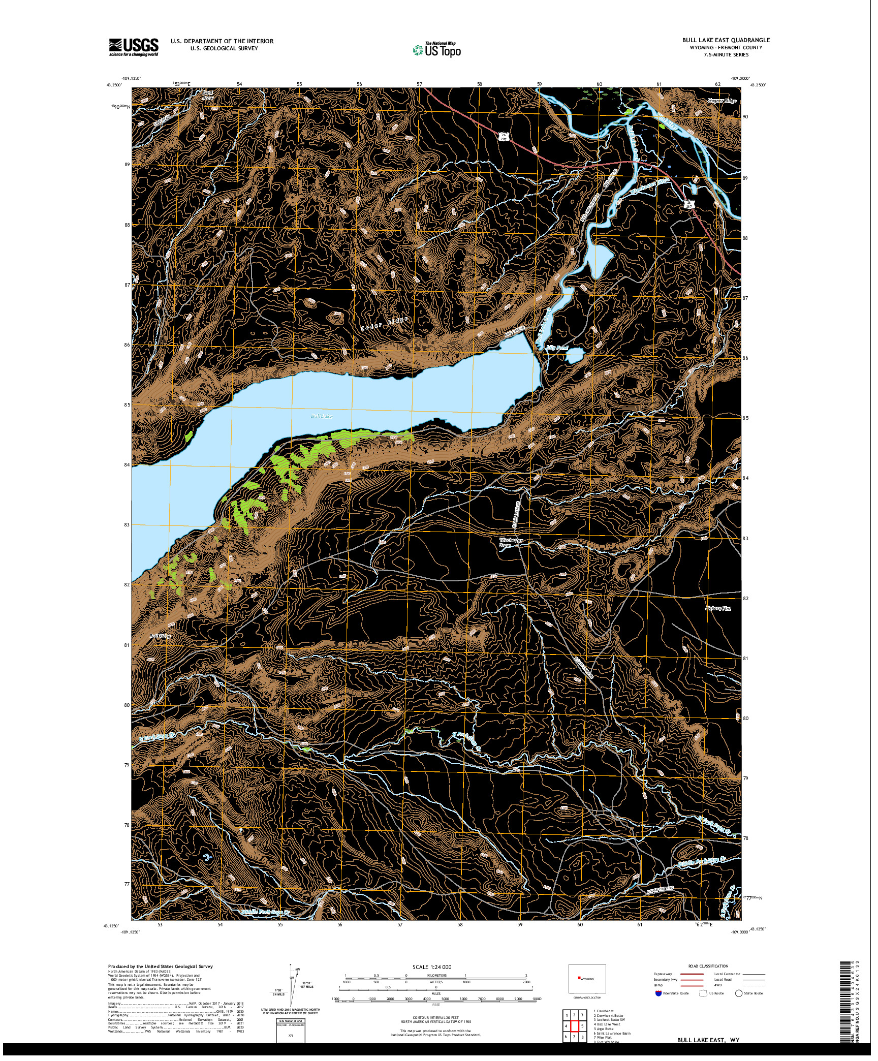 USGS US TOPO 7.5-MINUTE MAP FOR BULL LAKE EAST, WY 2021