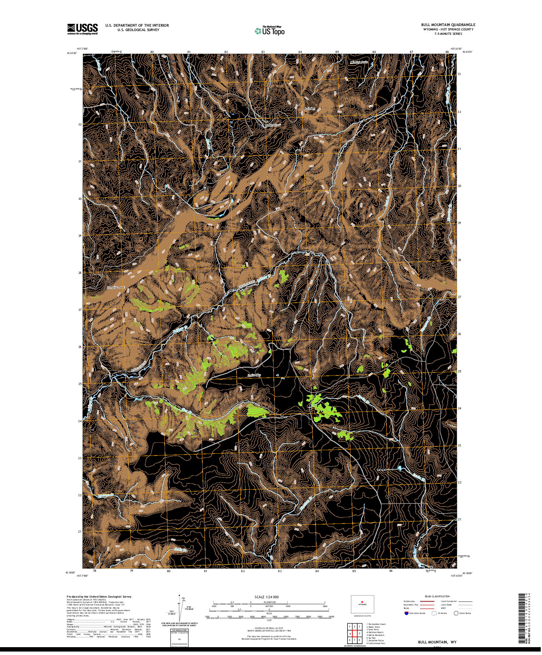 USGS US TOPO 7.5-MINUTE MAP FOR BULL MOUNTAIN, WY 2021