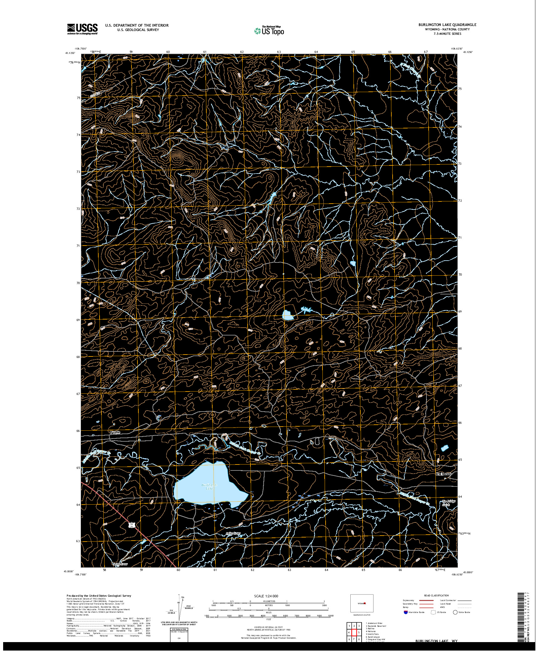 USGS US TOPO 7.5-MINUTE MAP FOR BURLINGTON LAKE, WY 2021
