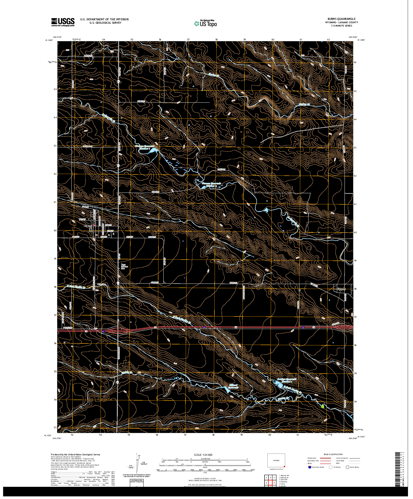 USGS US TOPO 7.5-MINUTE MAP FOR BURNS, WY 2021