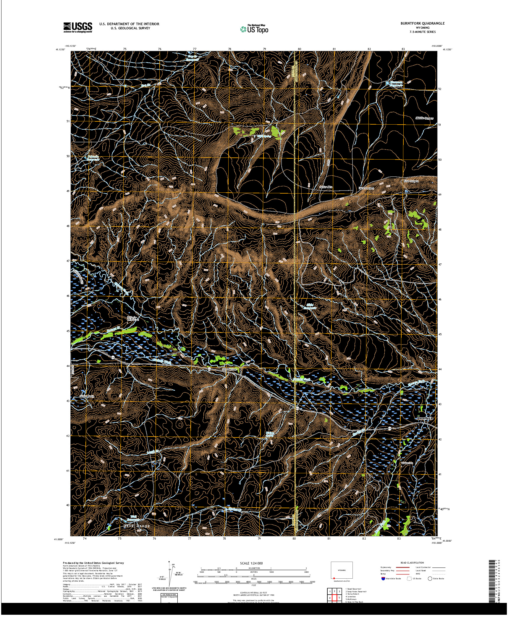 USGS US TOPO 7.5-MINUTE MAP FOR BURNTFORK, WY 2021