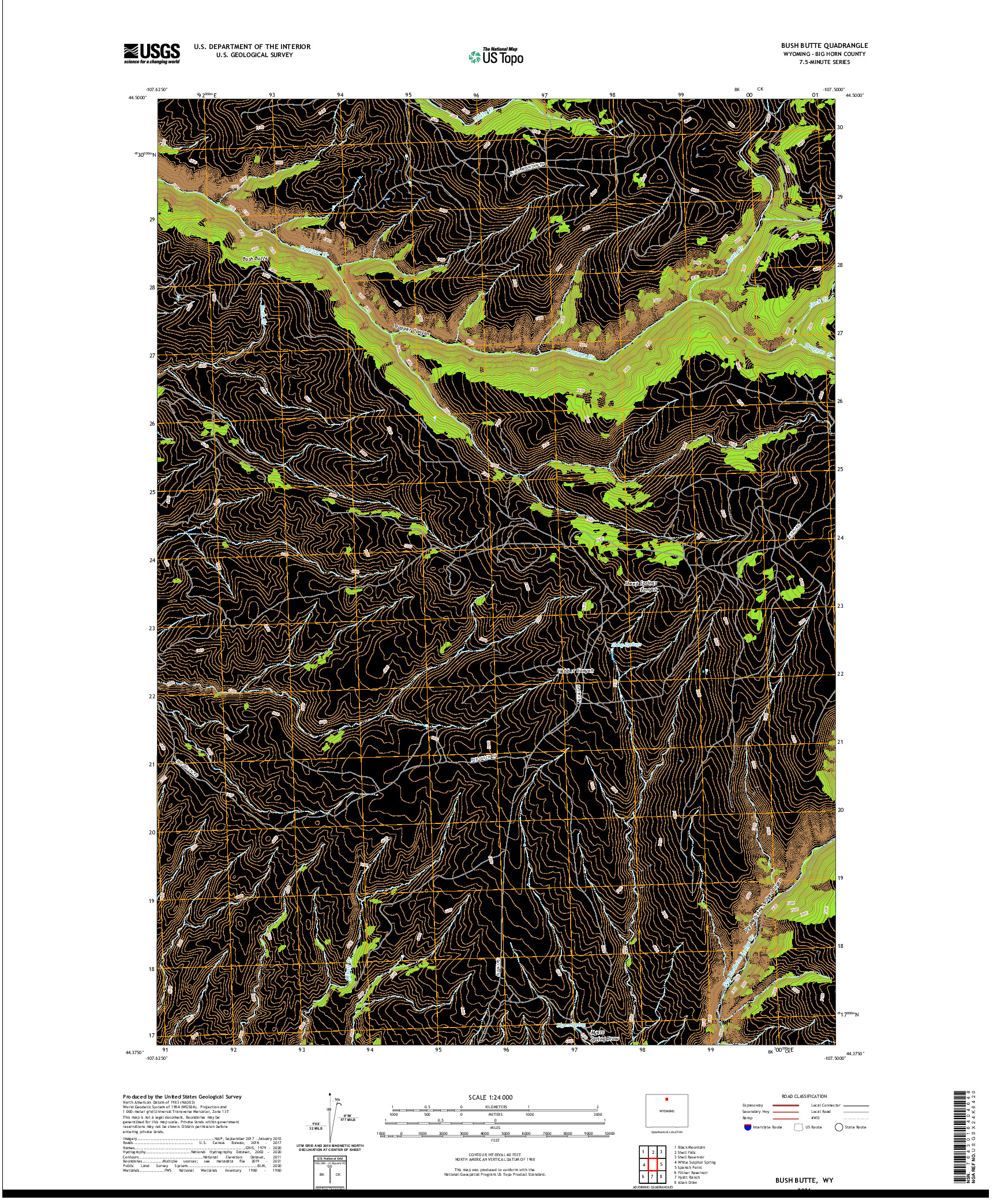 USGS US TOPO 7.5-MINUTE MAP FOR BUSH BUTTE, WY 2021