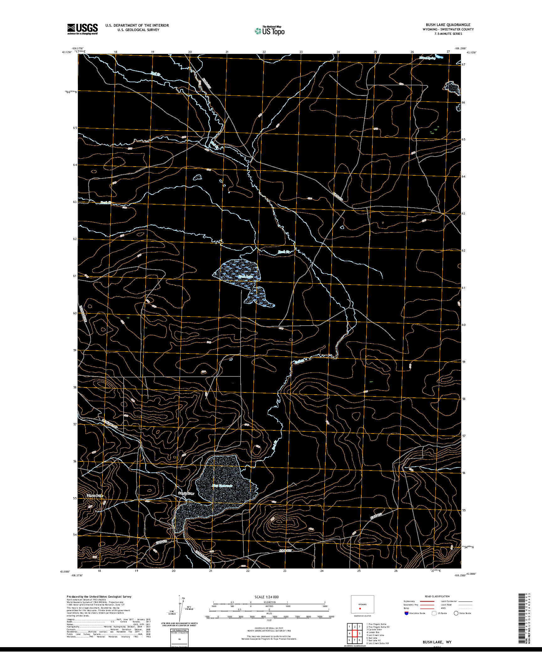 USGS US TOPO 7.5-MINUTE MAP FOR BUSH LAKE, WY 2021