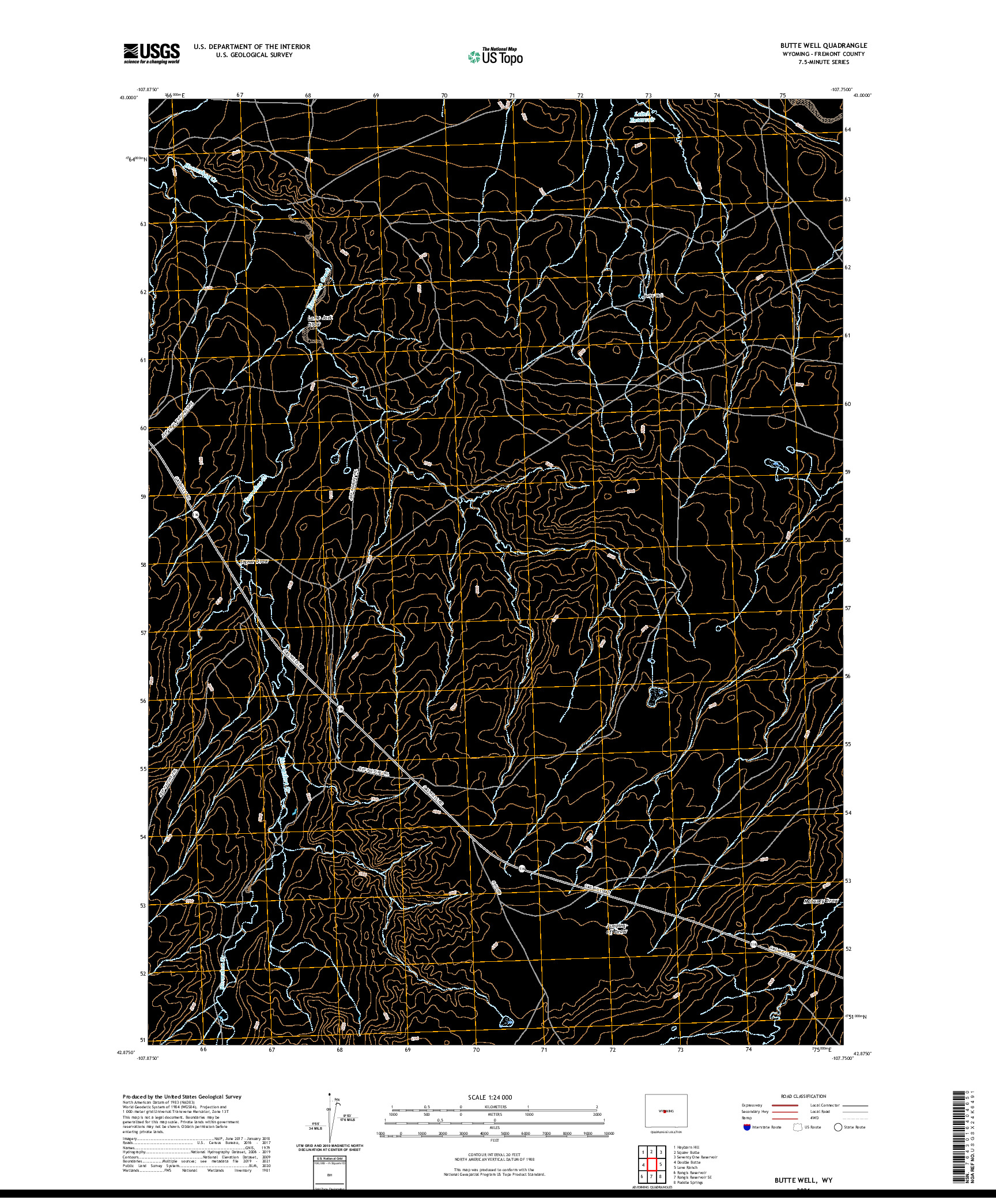 USGS US TOPO 7.5-MINUTE MAP FOR BUTTE WELL, WY 2021