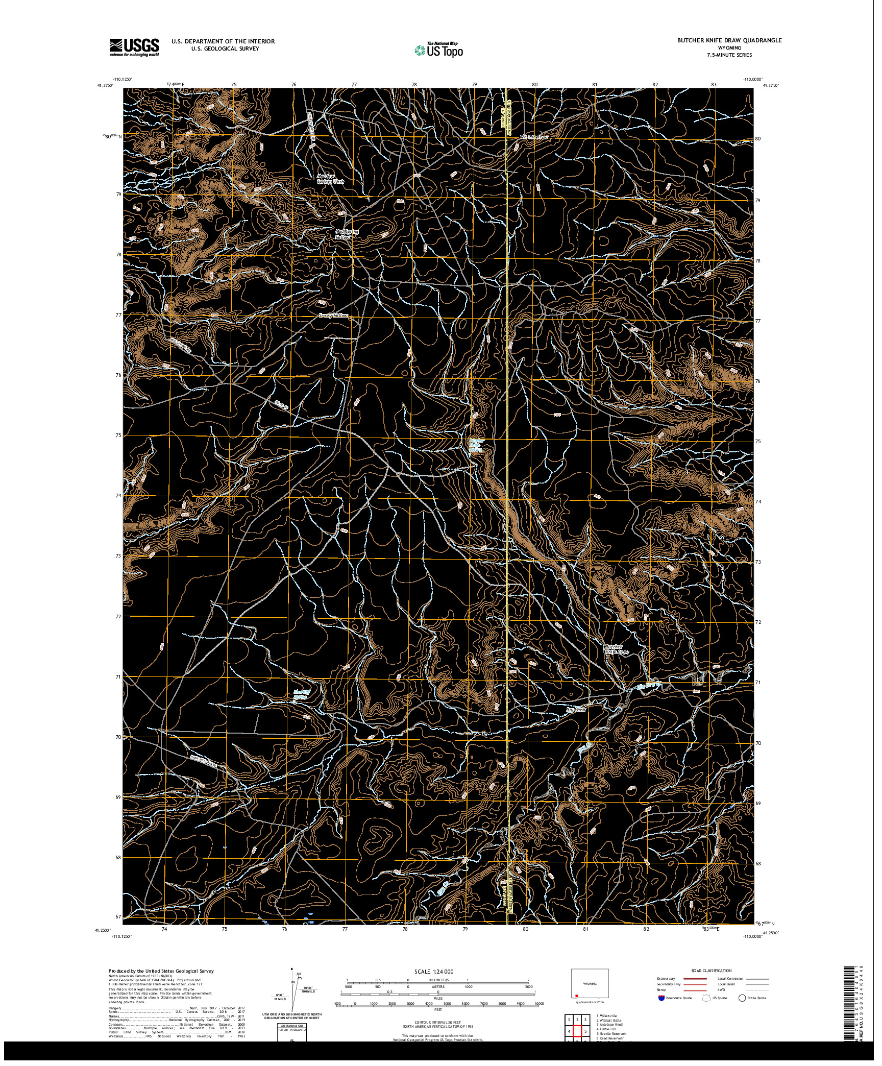 USGS US TOPO 7.5-MINUTE MAP FOR BUTCHER KNIFE DRAW, WY 2021