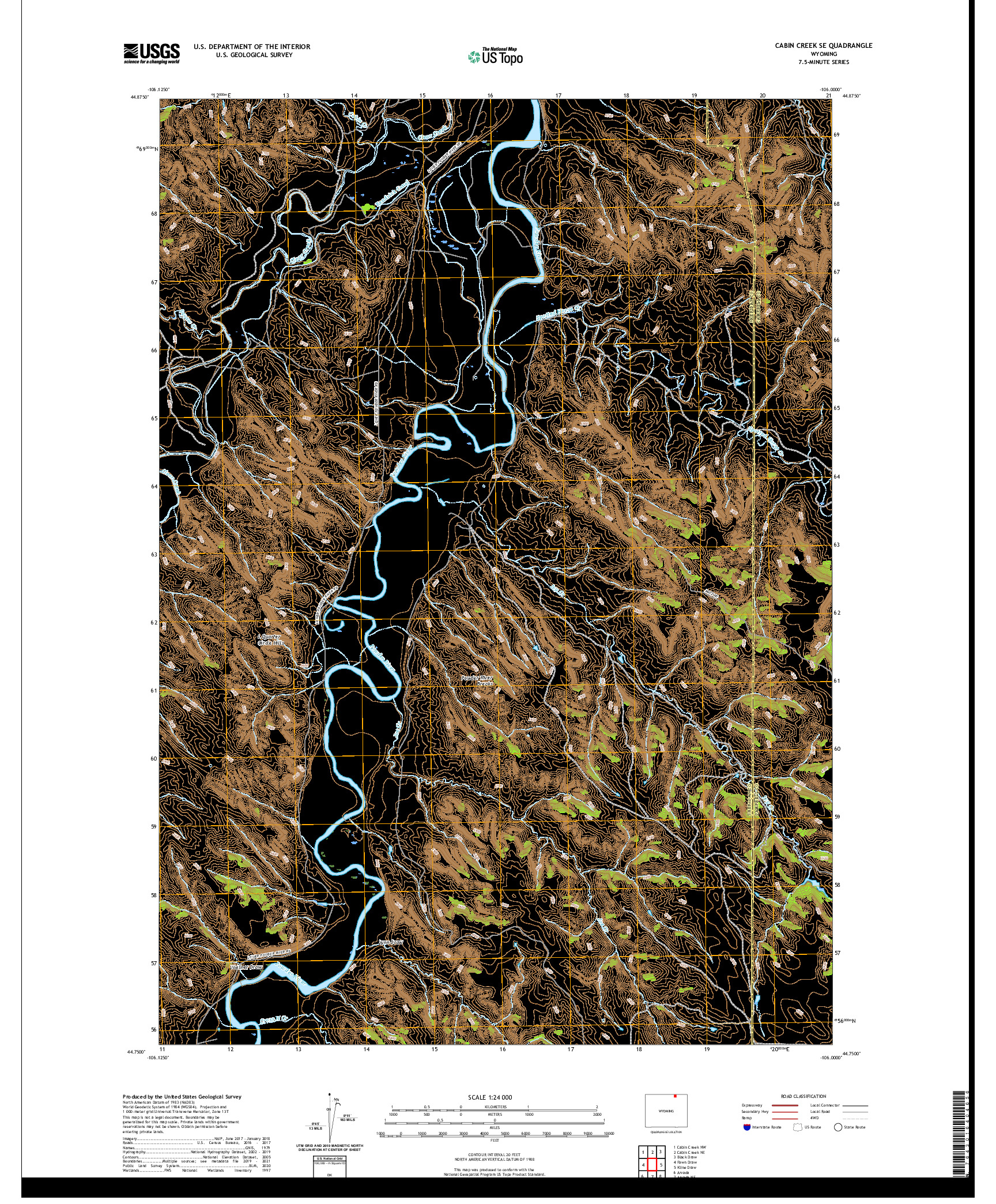 USGS US TOPO 7.5-MINUTE MAP FOR CABIN CREEK SE, WY 2021