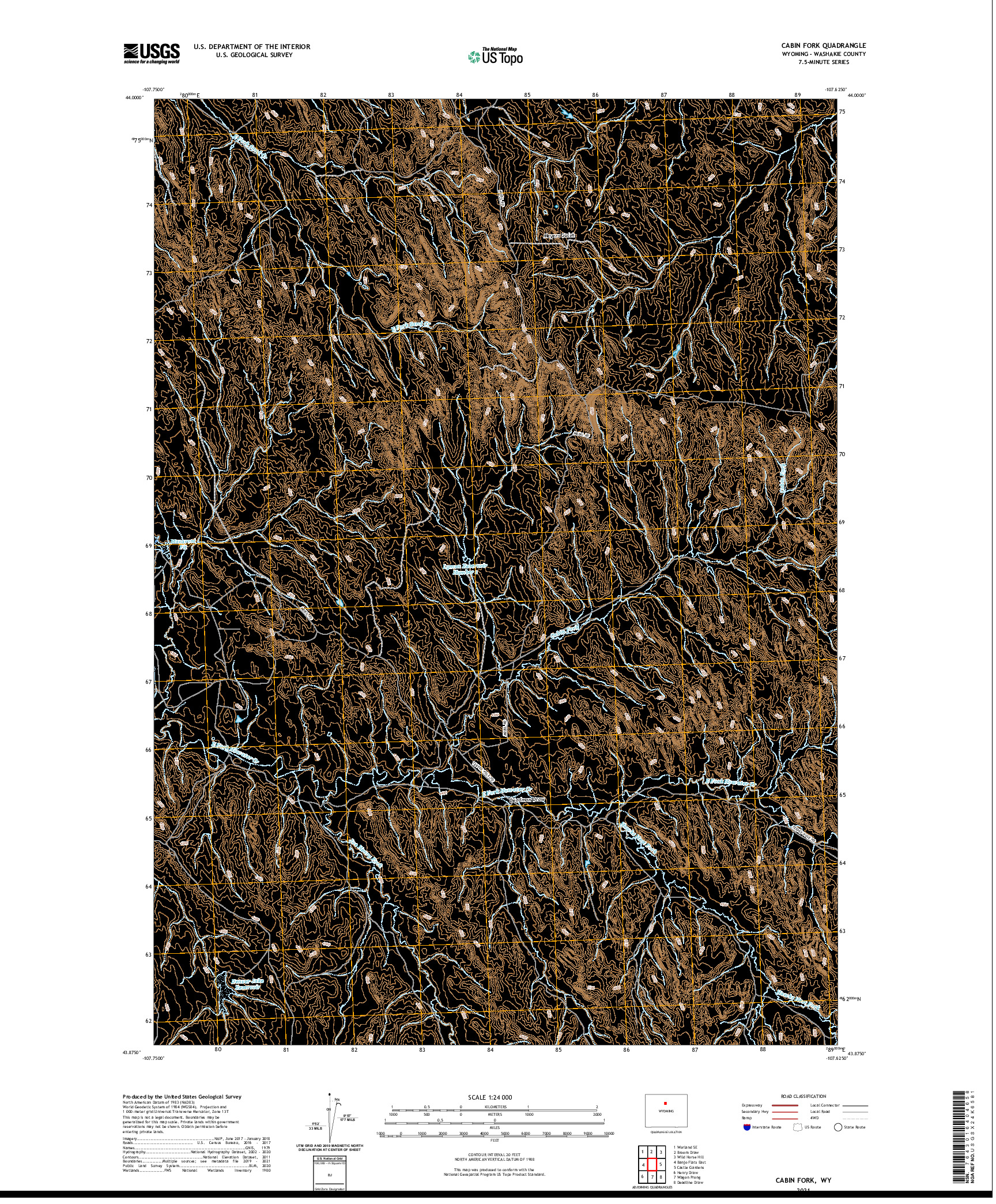 USGS US TOPO 7.5-MINUTE MAP FOR CABIN FORK, WY 2021