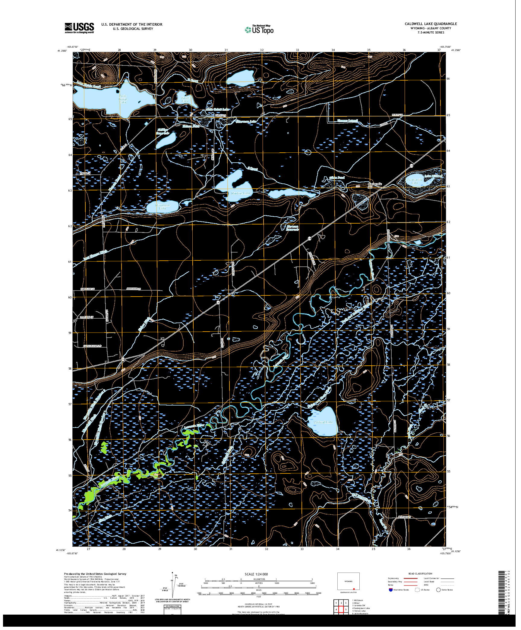 USGS US TOPO 7.5-MINUTE MAP FOR CALDWELL LAKE, WY 2021