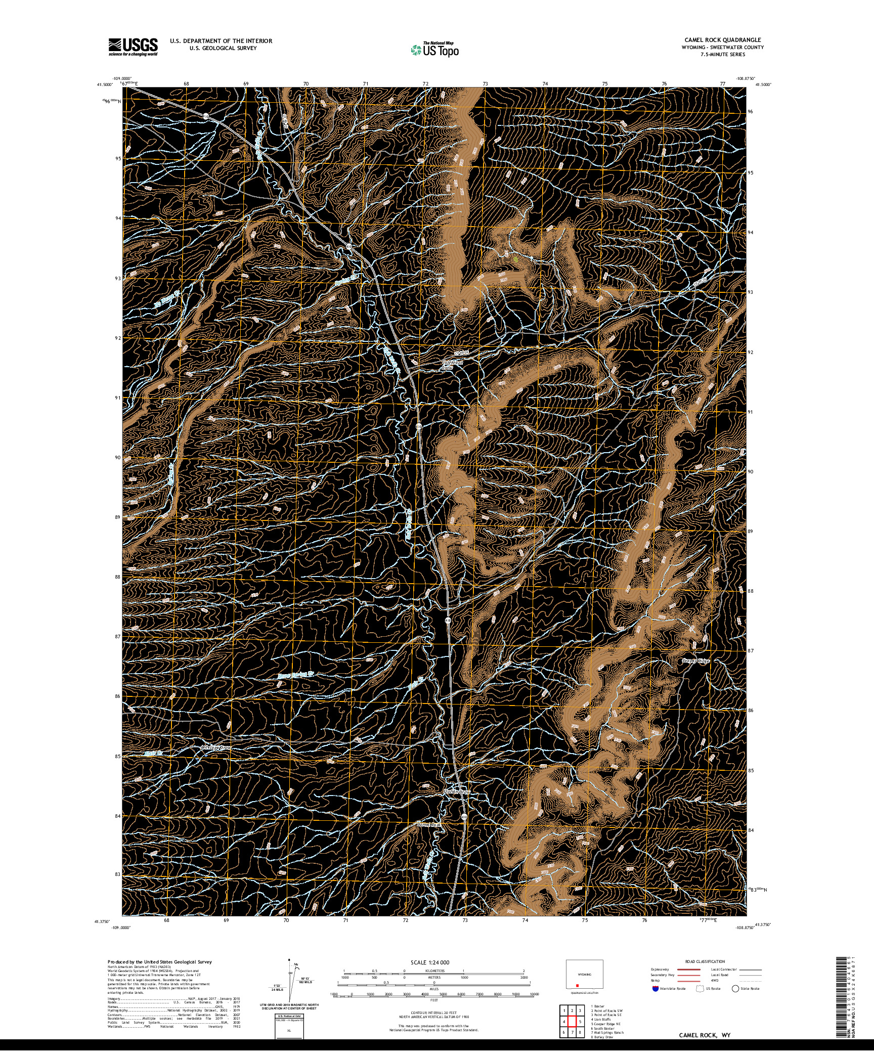 USGS US TOPO 7.5-MINUTE MAP FOR CAMEL ROCK, WY 2021