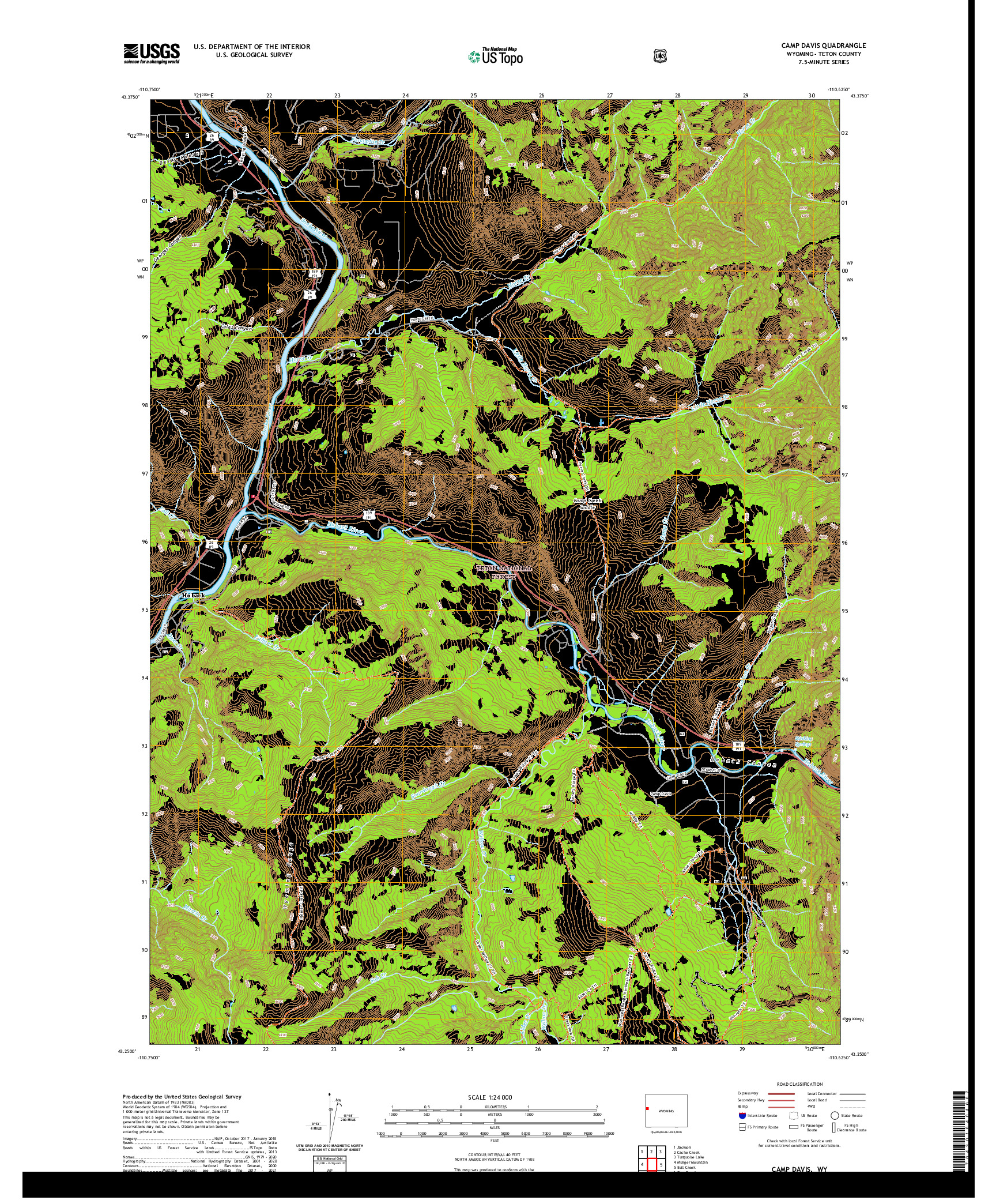 USGS US TOPO 7.5-MINUTE MAP FOR CAMP DAVIS, WY 2021