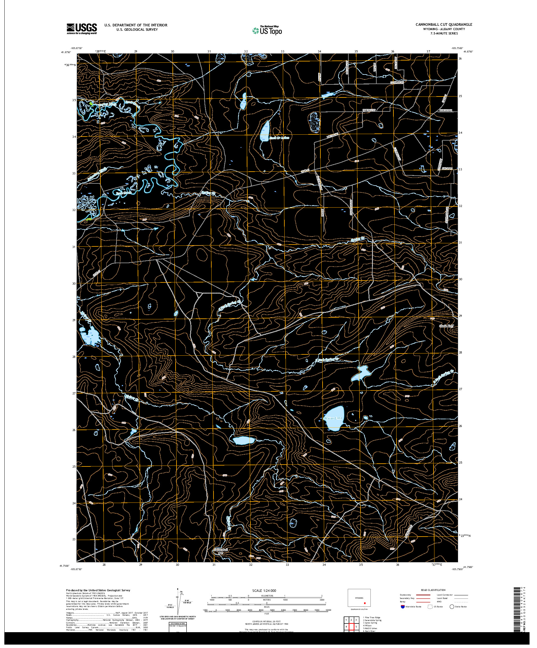 USGS US TOPO 7.5-MINUTE MAP FOR CANNONBALL CUT, WY 2021