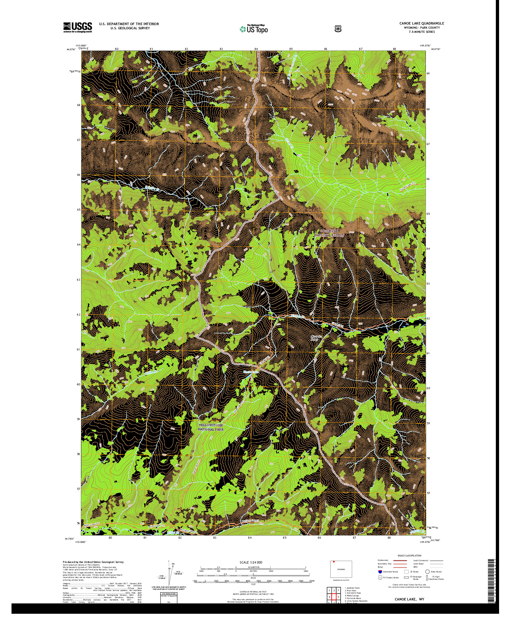USGS US TOPO 7.5-MINUTE MAP FOR CANOE LAKE, WY 2021