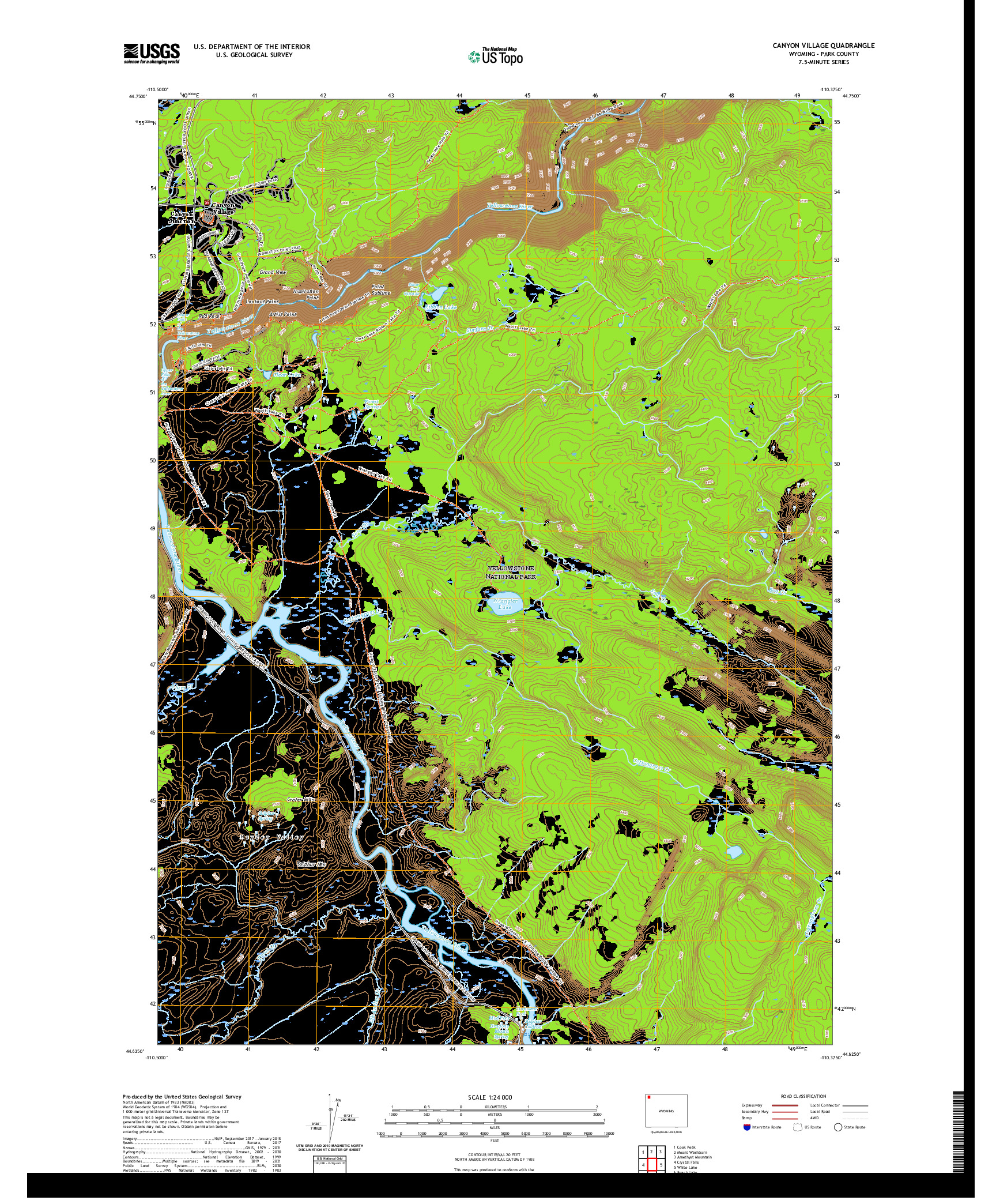 USGS US TOPO 7.5-MINUTE MAP FOR CANYON VILLAGE, WY 2021