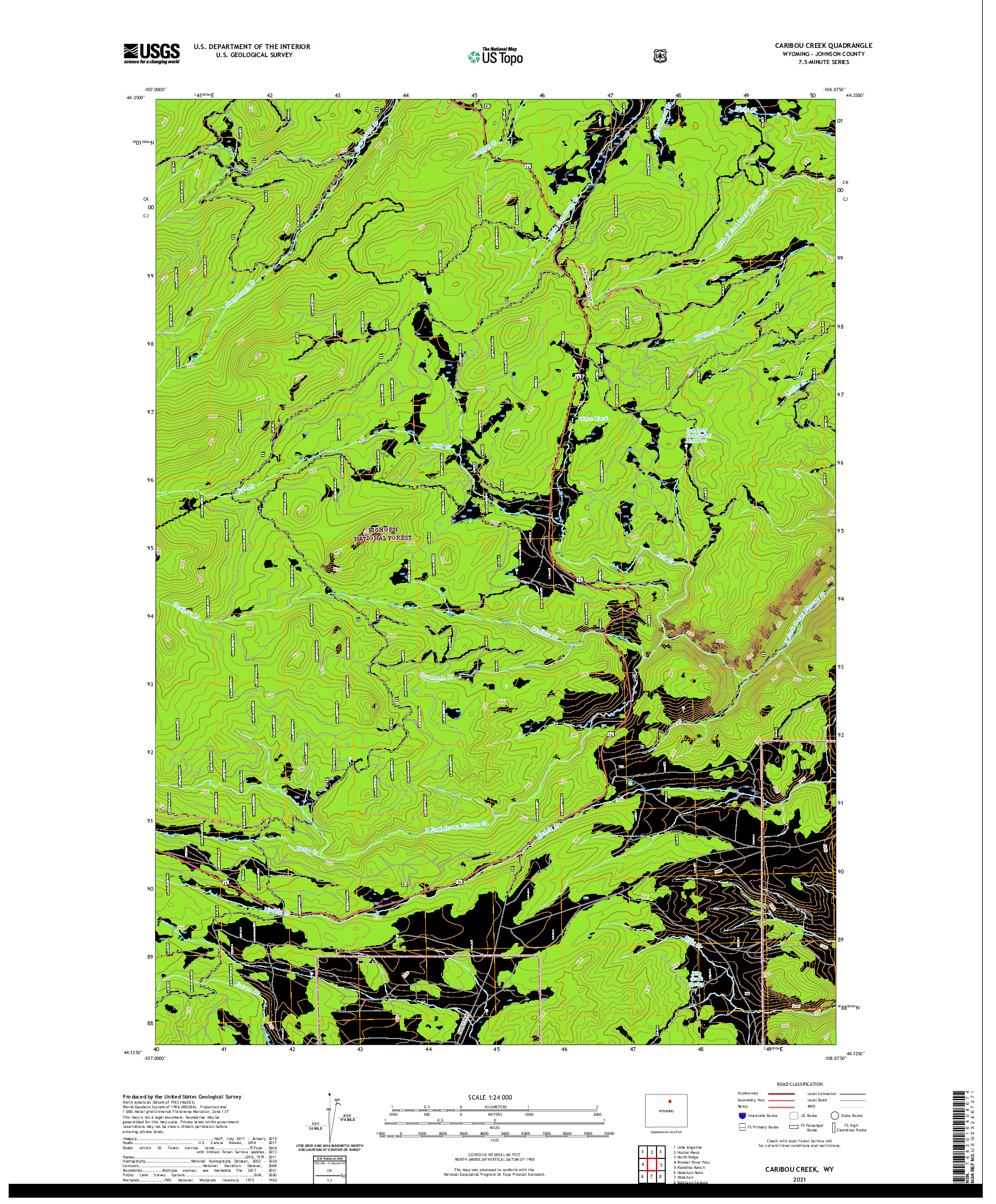 USGS US TOPO 7.5-MINUTE MAP FOR CARIBOU CREEK, WY 2021