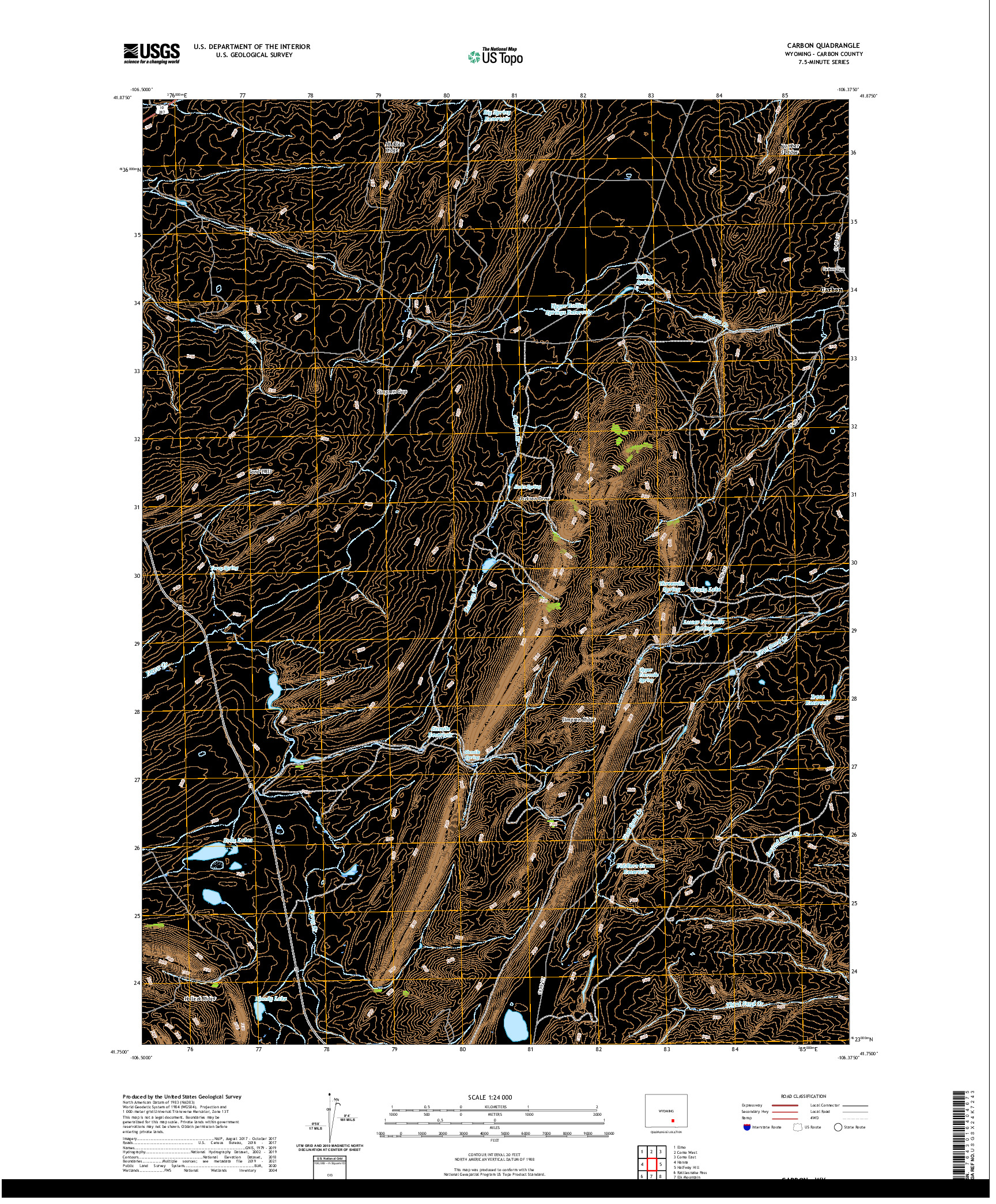USGS US TOPO 7.5-MINUTE MAP FOR CARBON, WY 2021