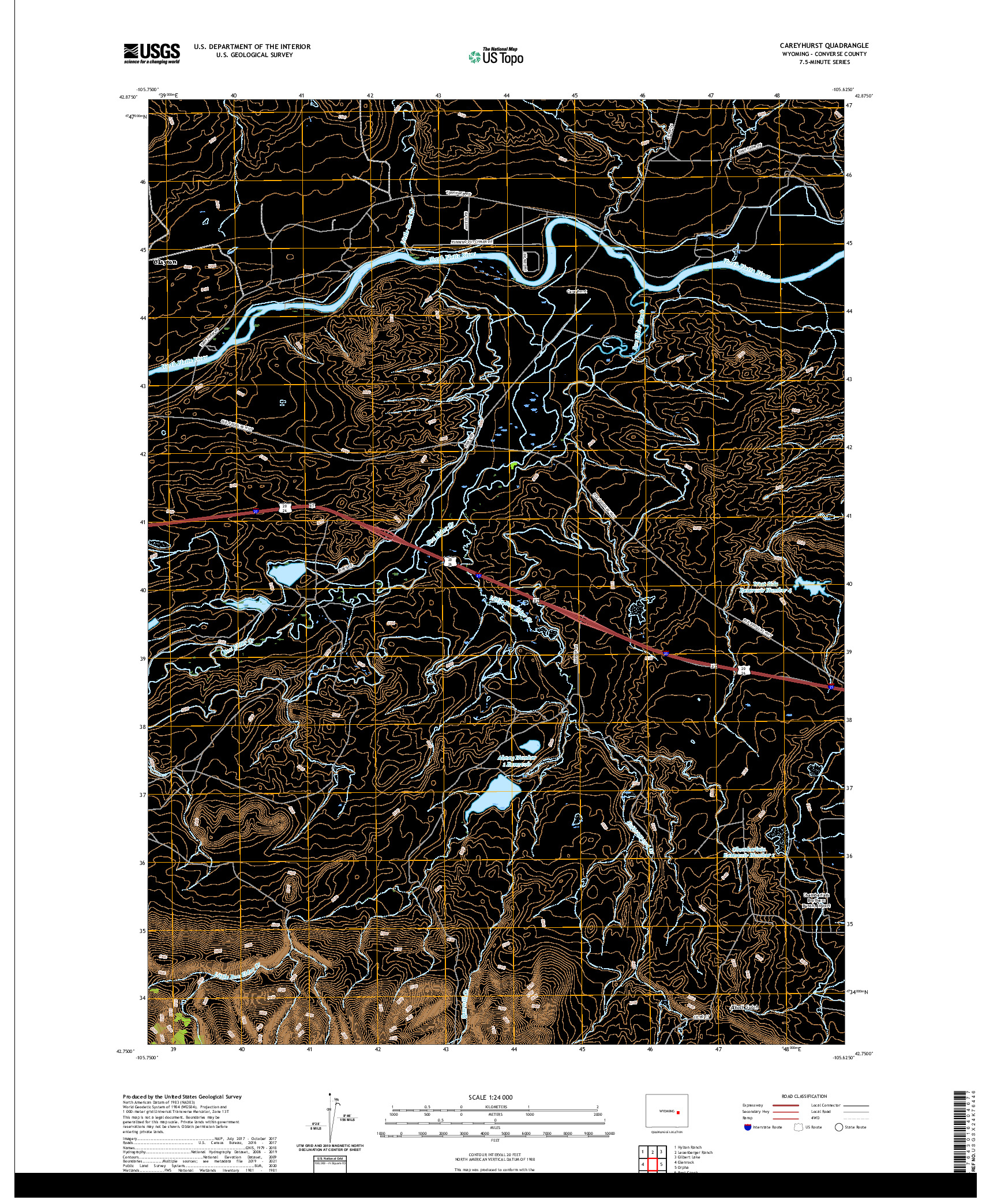 USGS US TOPO 7.5-MINUTE MAP FOR CAREYHURST, WY 2021